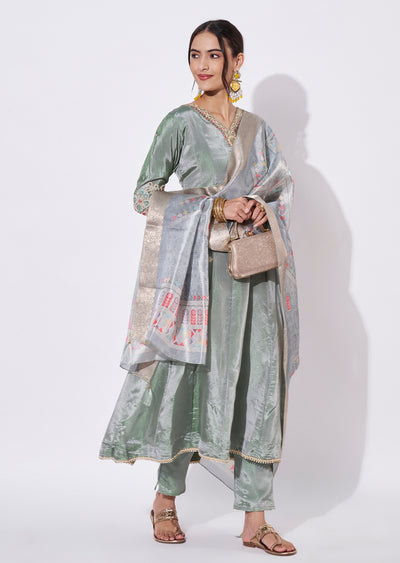 Dusty Green Silk Anarkali Suit