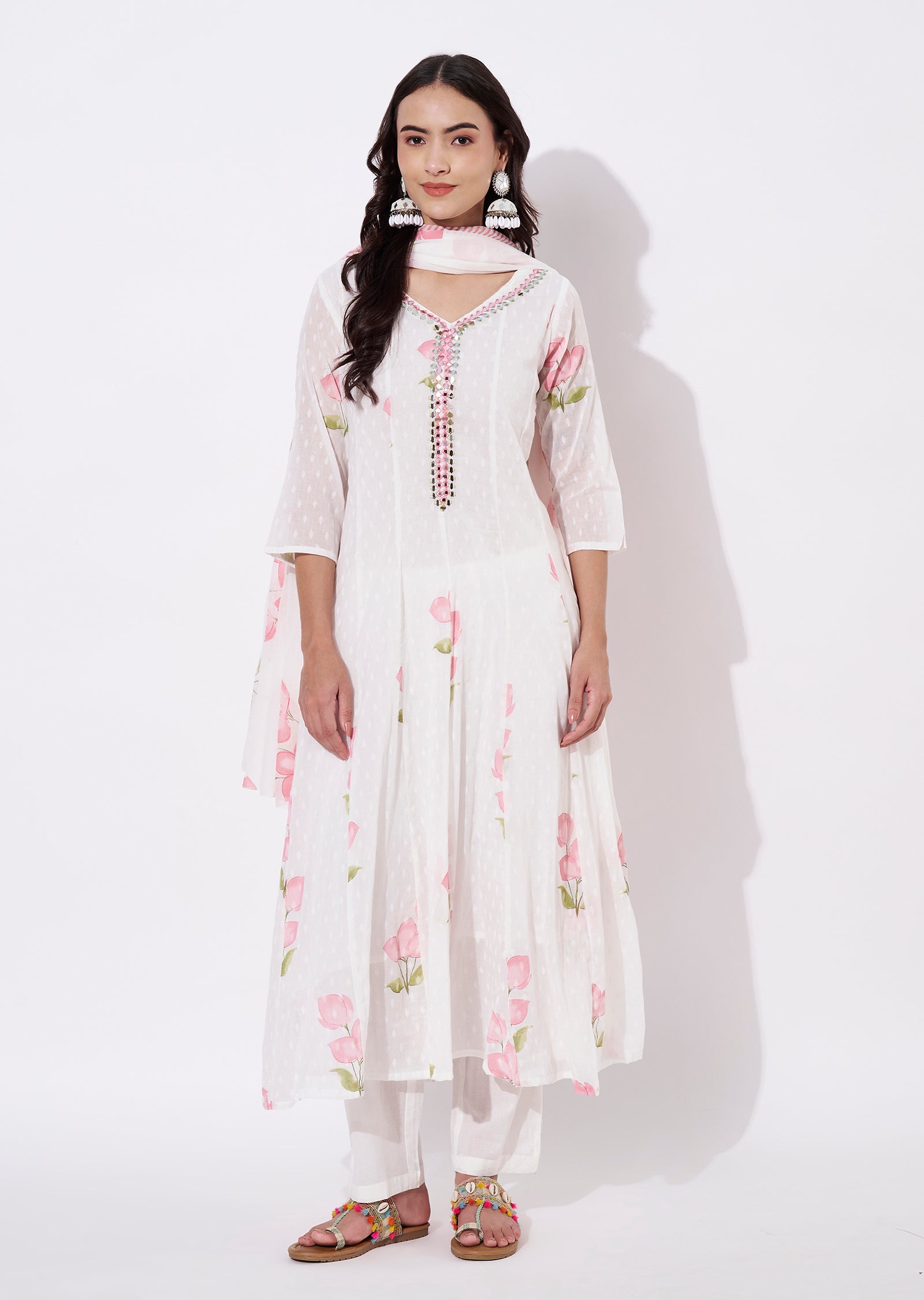 Coral Cotton Anarkali Suit