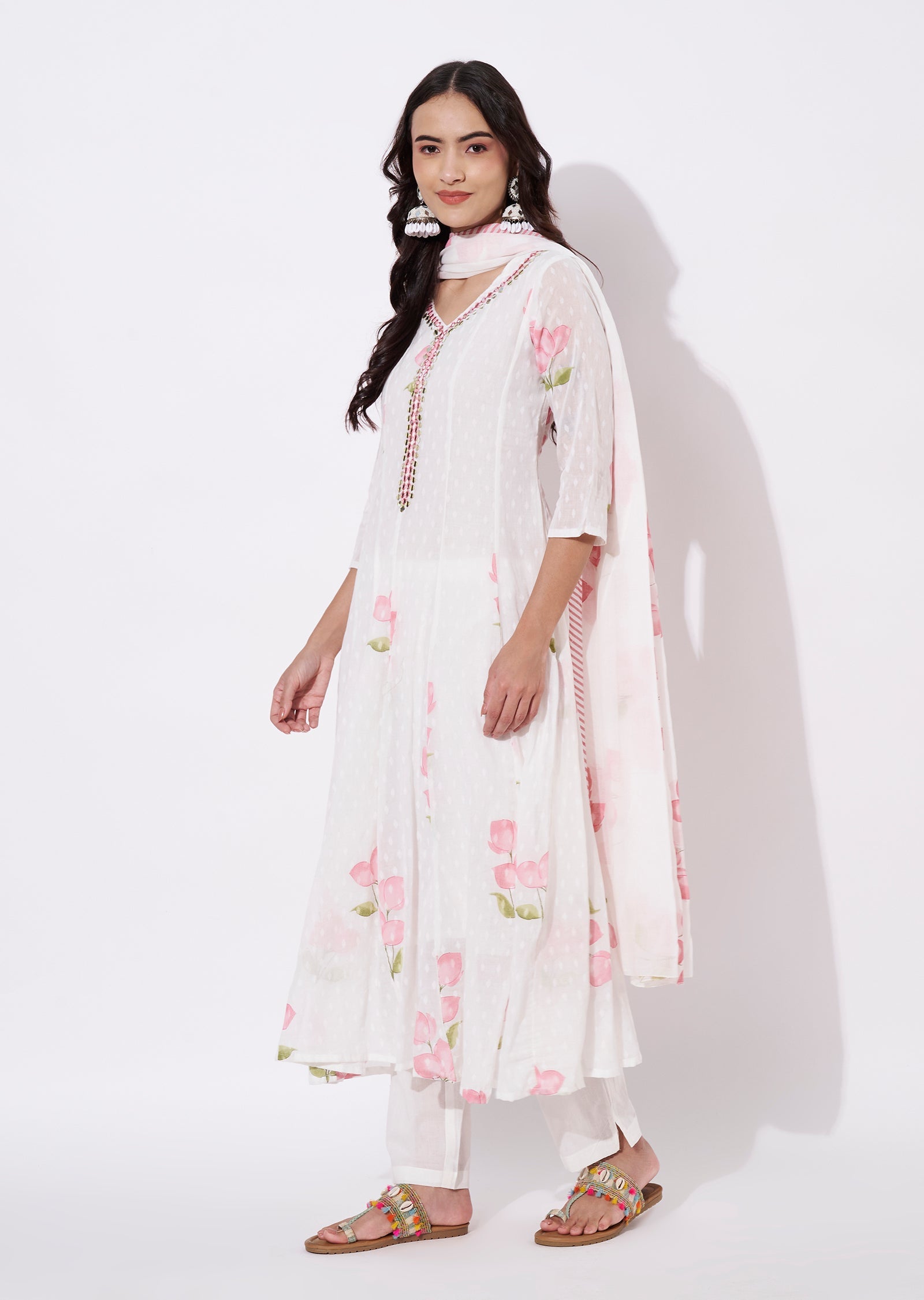 Coral Cotton Anarkali Suit