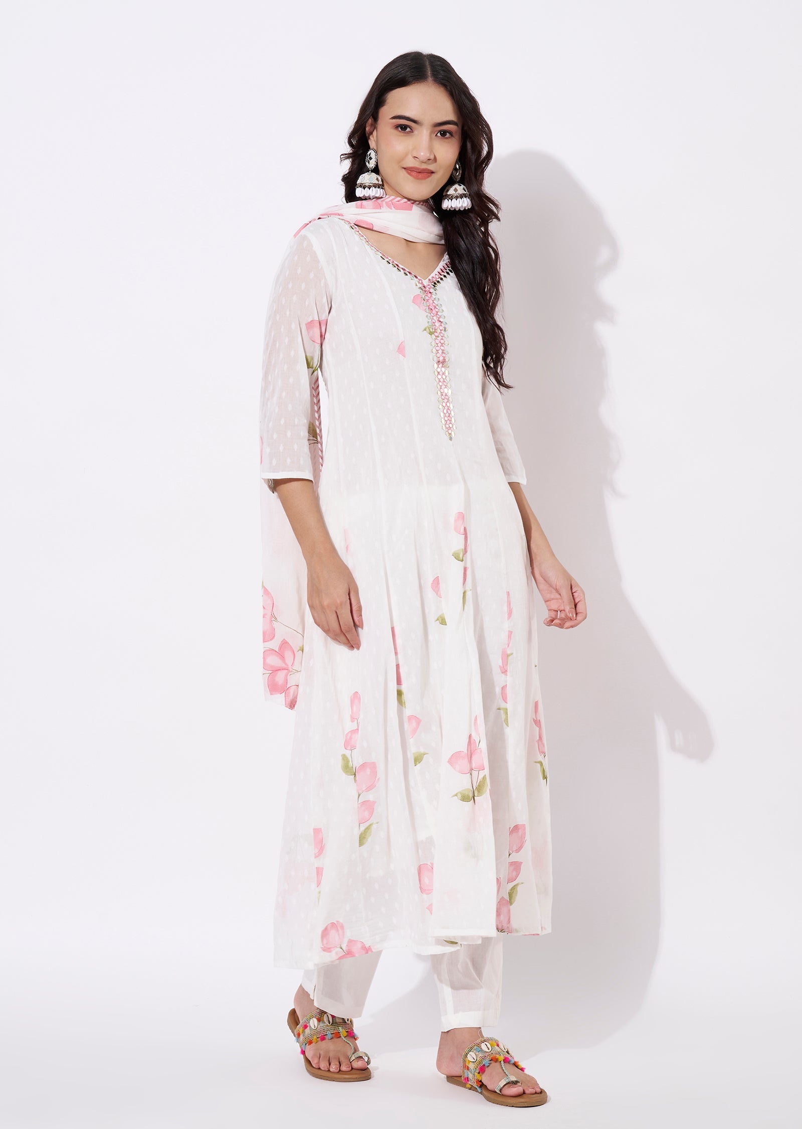 Coral Cotton Anarkali Suit
