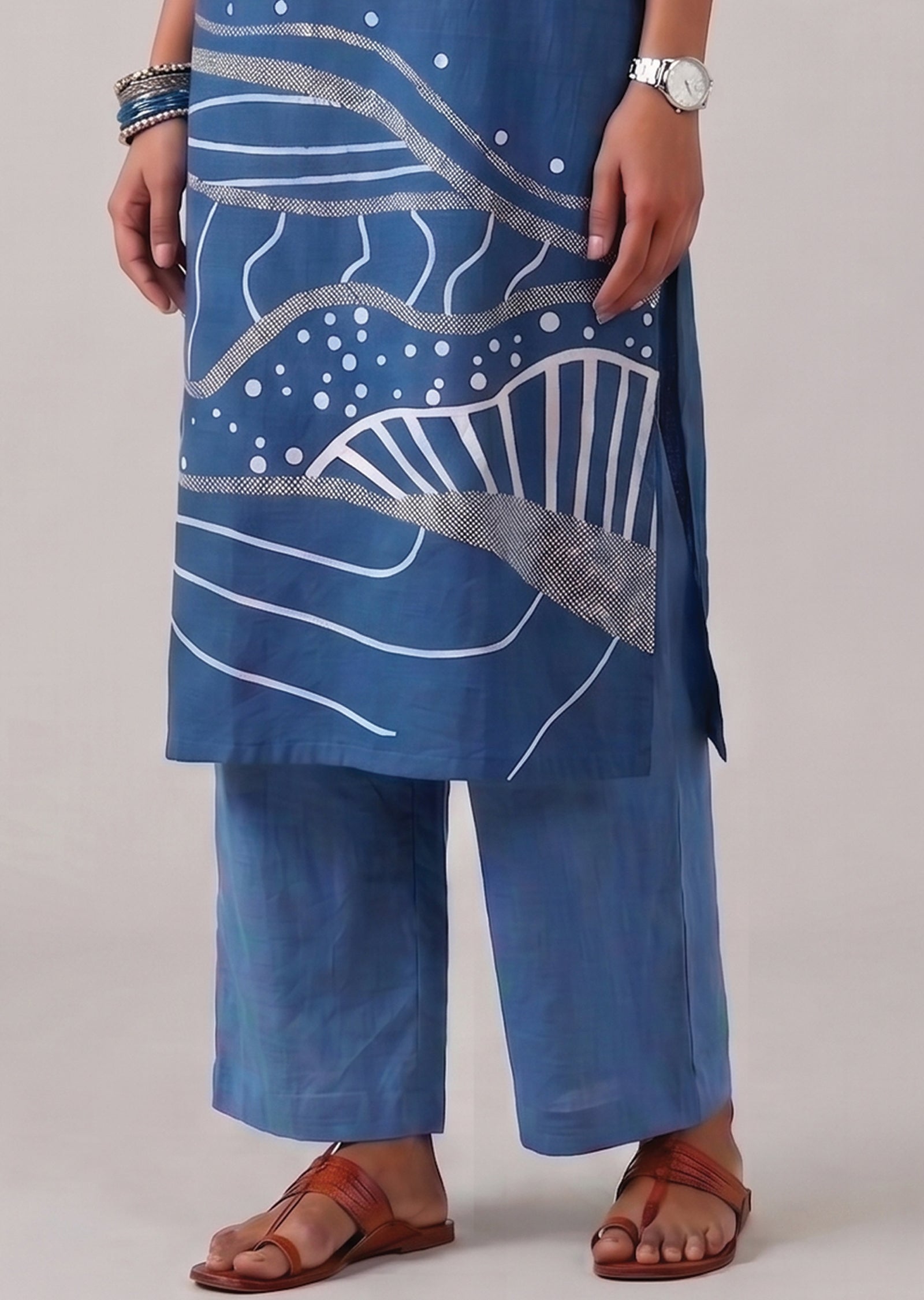 Blue Cotton Kurti Set