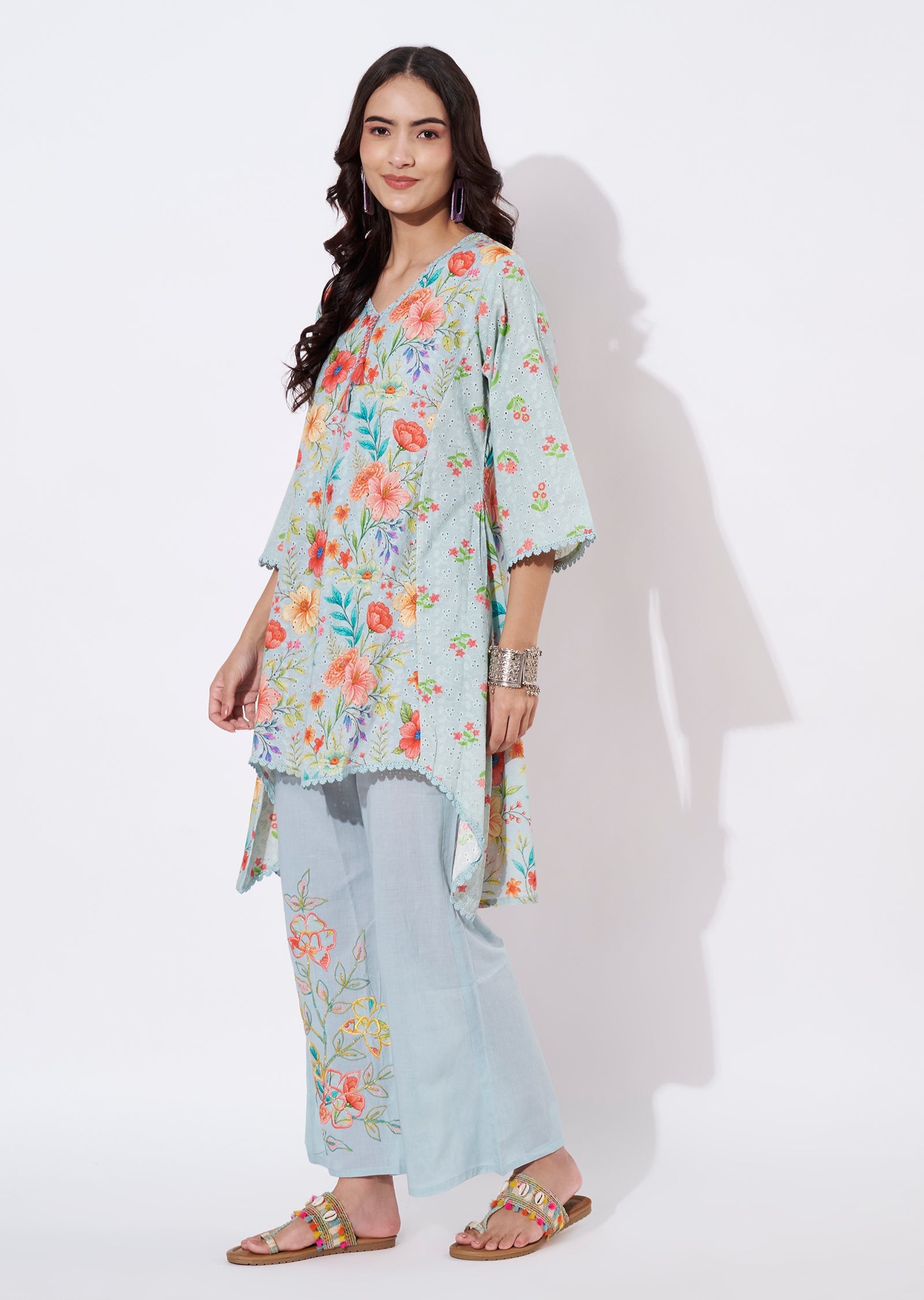 Light Grey Cotton Tail cut kurti set