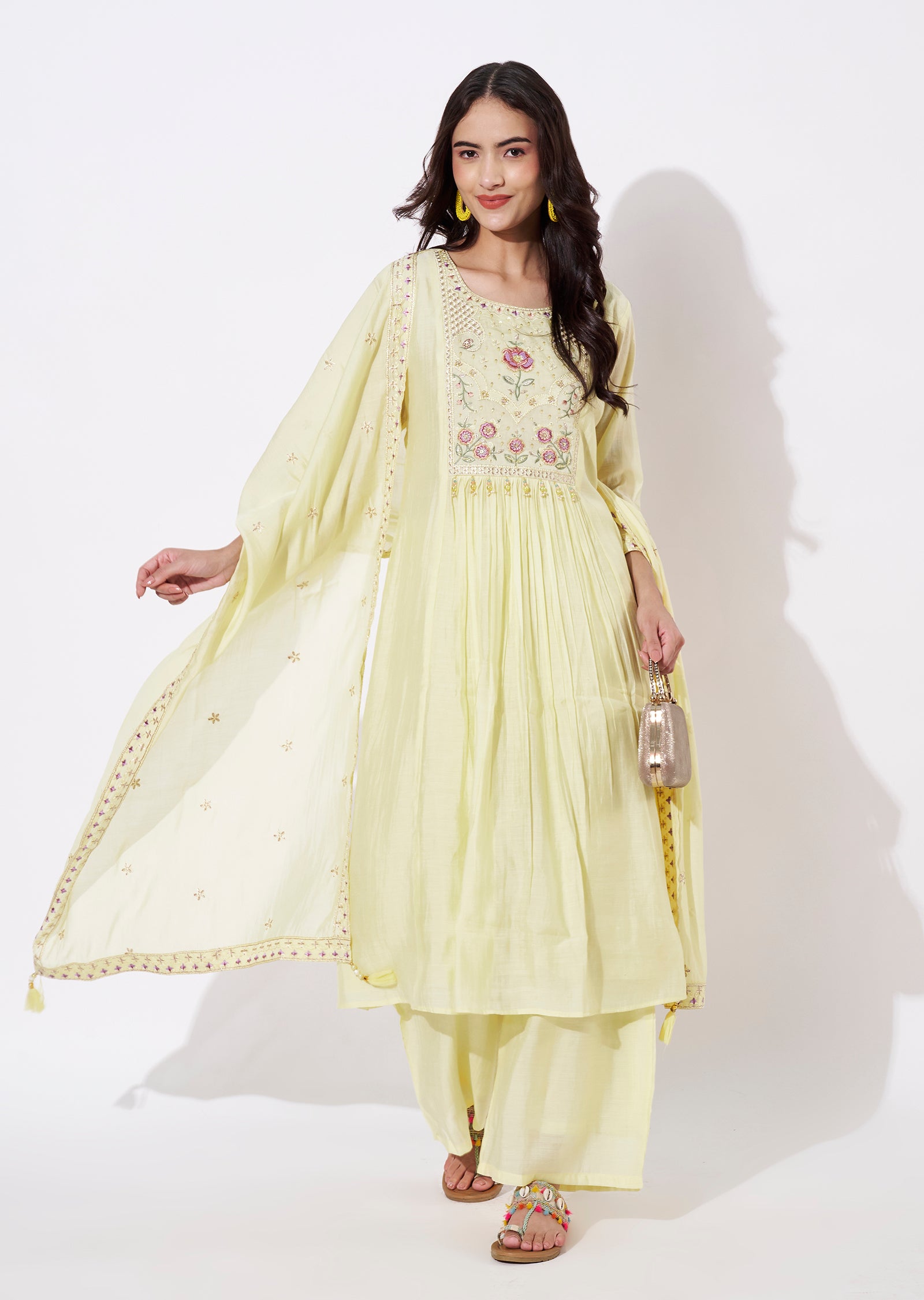 Yellow Mul Chanderi Anarkali Suit