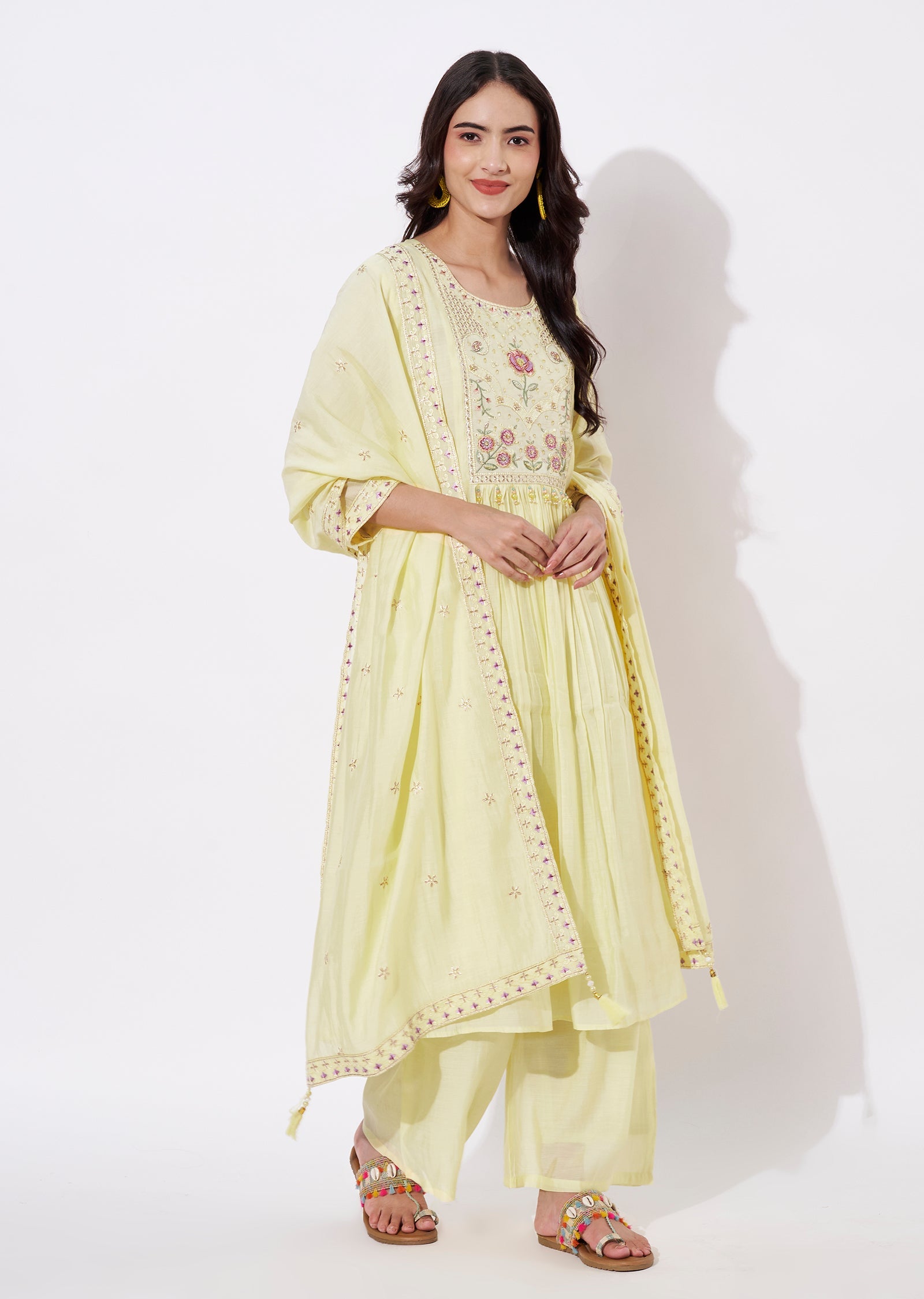 Yellow Mul Chanderi Anarkali Suit
