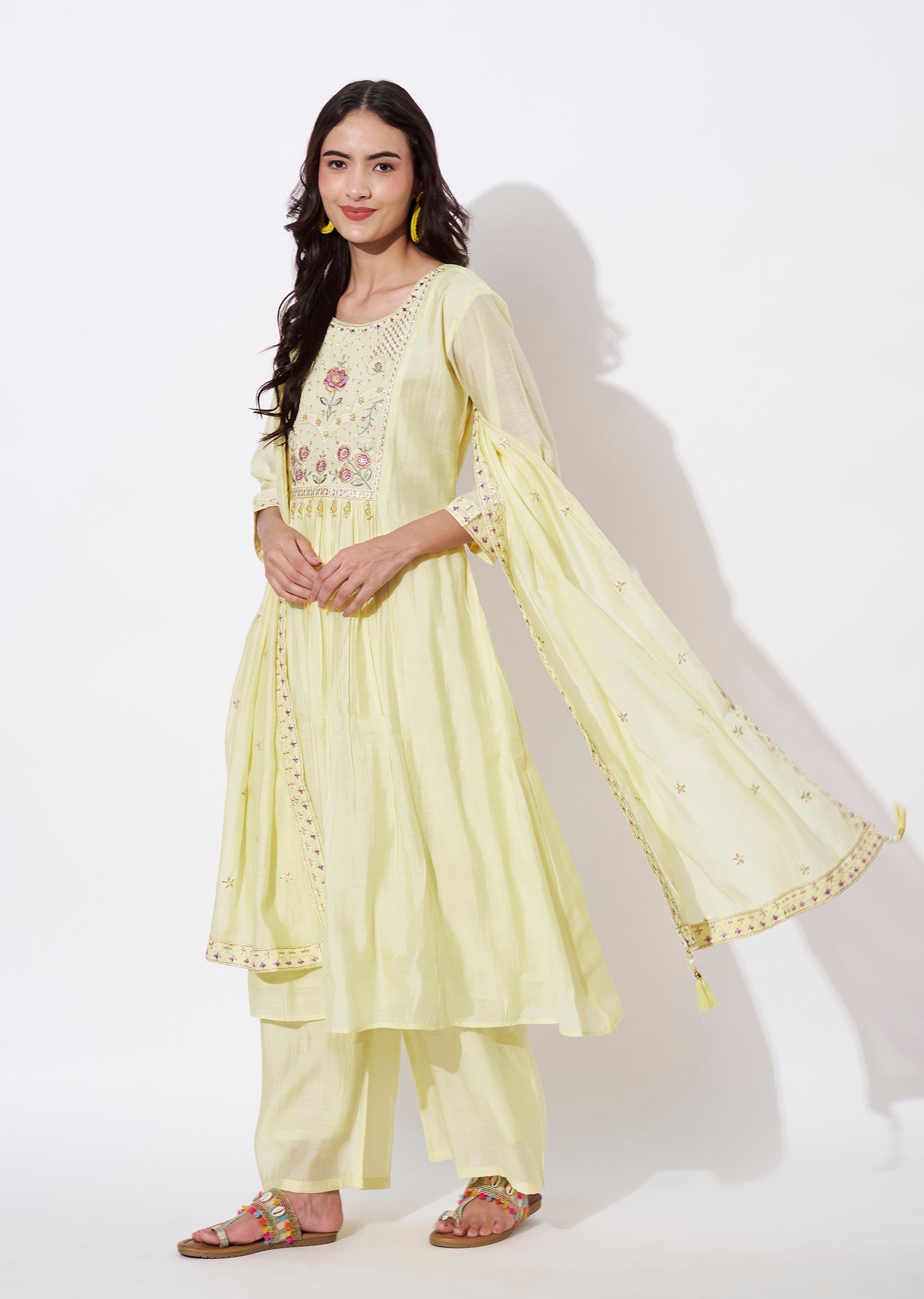 Yellow Mul Chanderi Anarkali Suit
