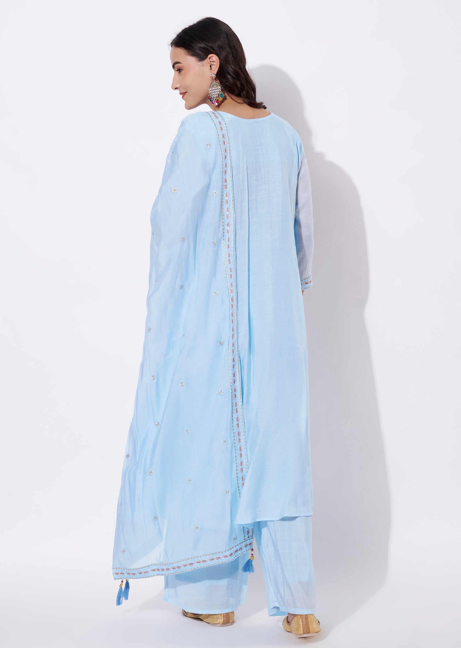 Sky blue Mul Chanderi Anarkali Suit