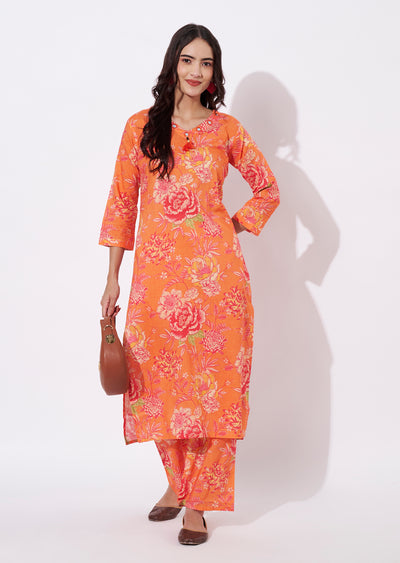 Orange Cotton Straight cut set