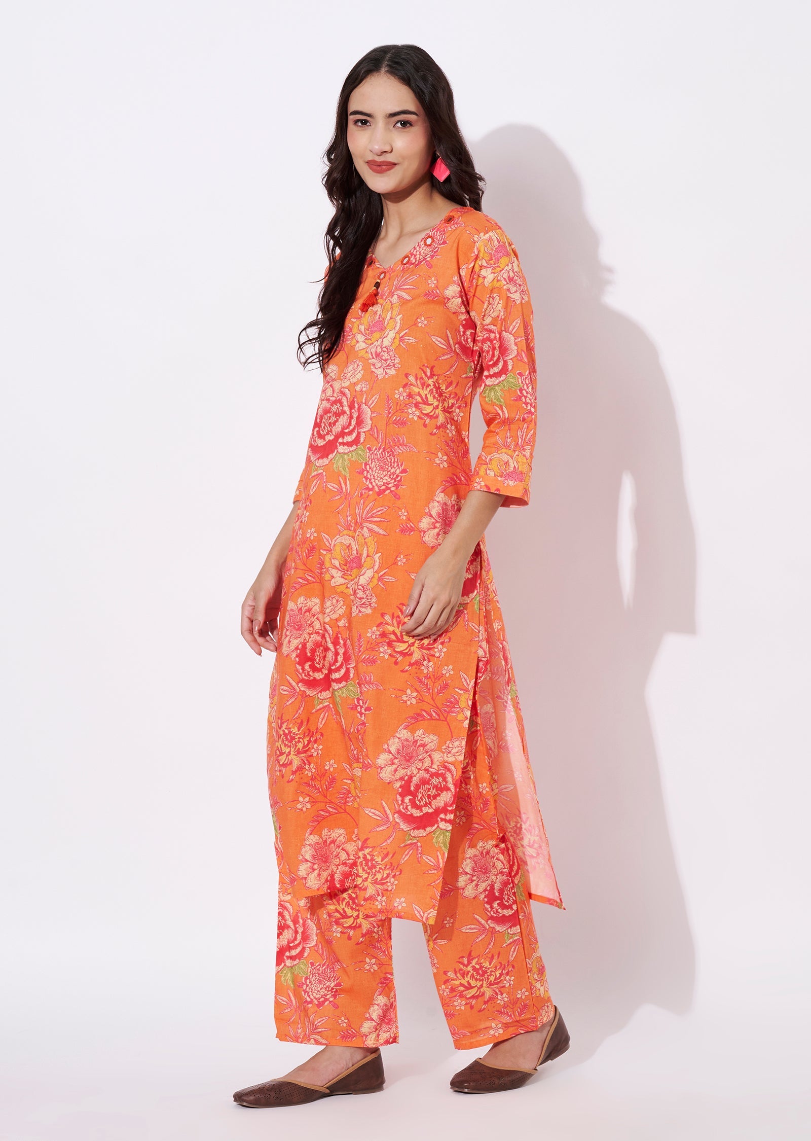 Orange Cotton Straight cut set
