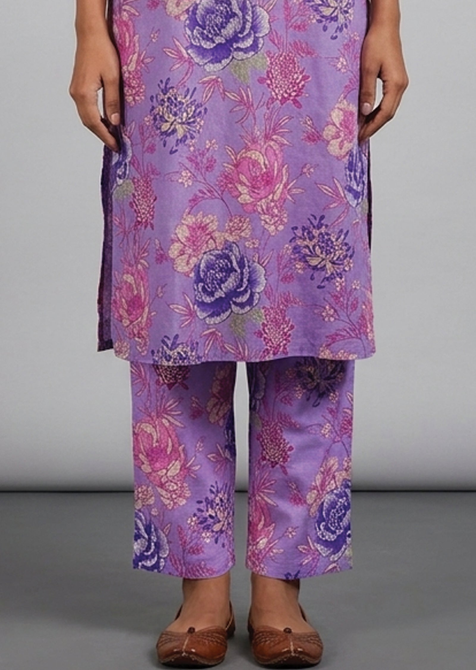 Light Purple Printed Cotton Kurti Set