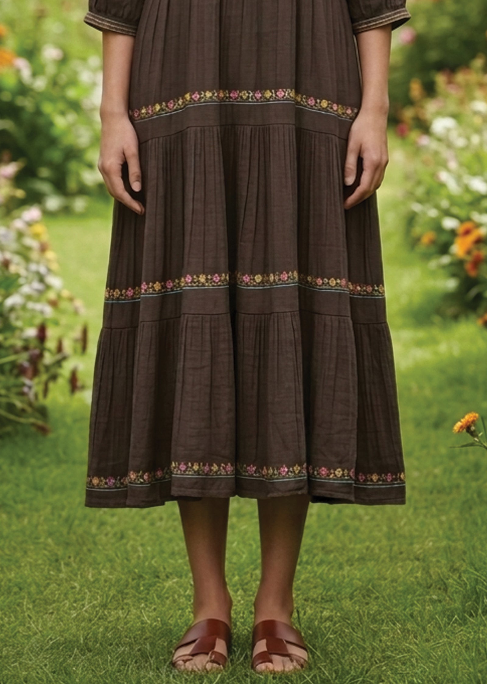 Brown Linen Georgette Frock Kurti