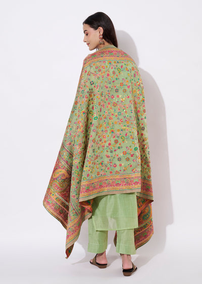 Parrot Green Chanderi Straight cut suit