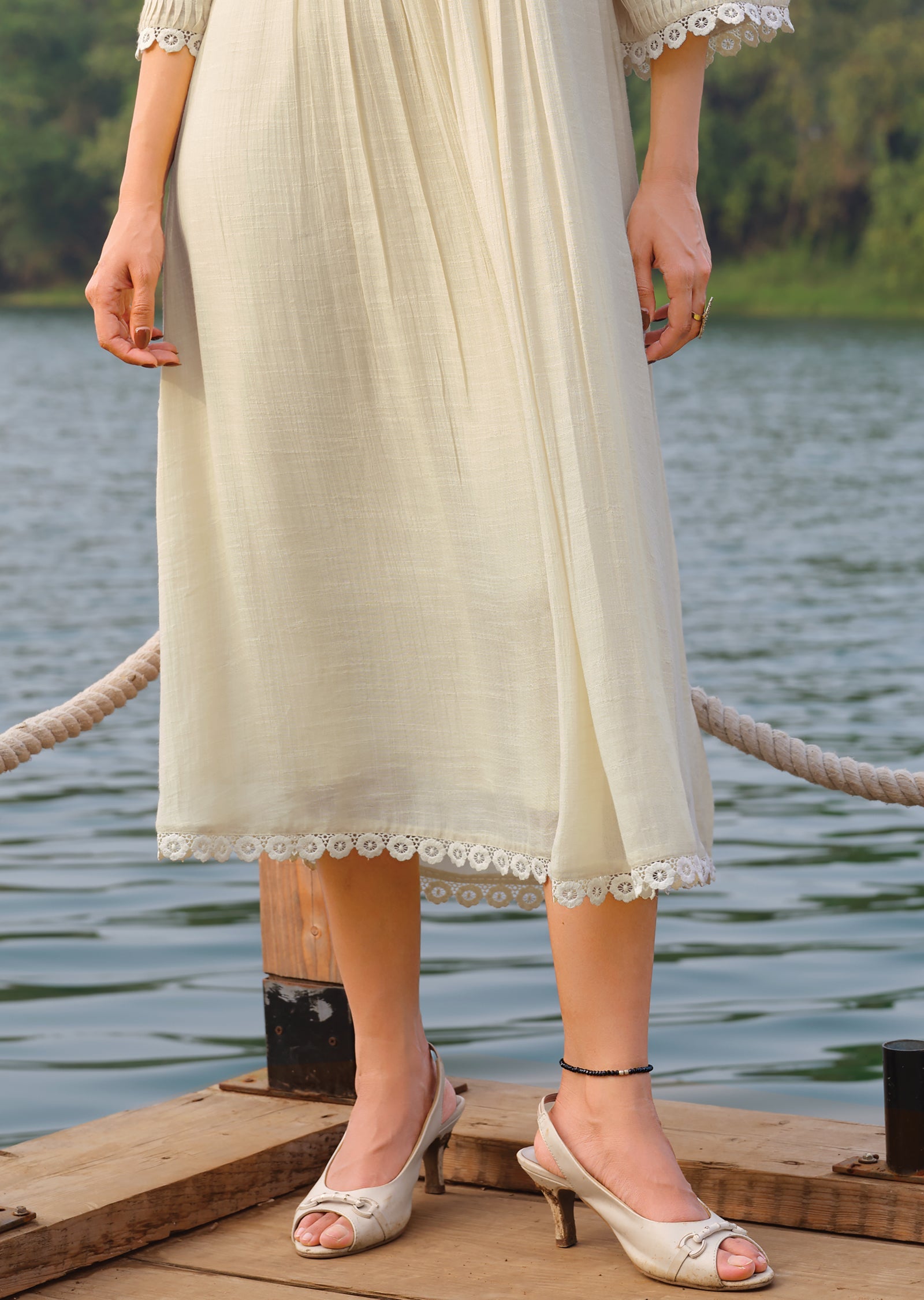 Biege Linen Georgette Frock Kurti