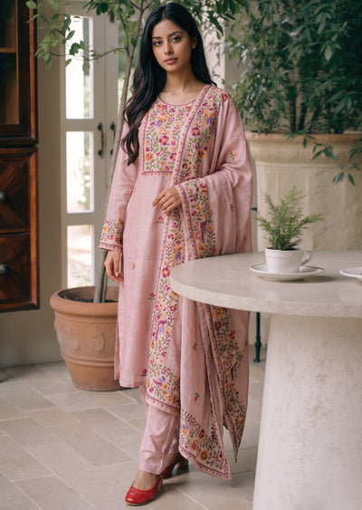 Pink Linen Anarkali Suit