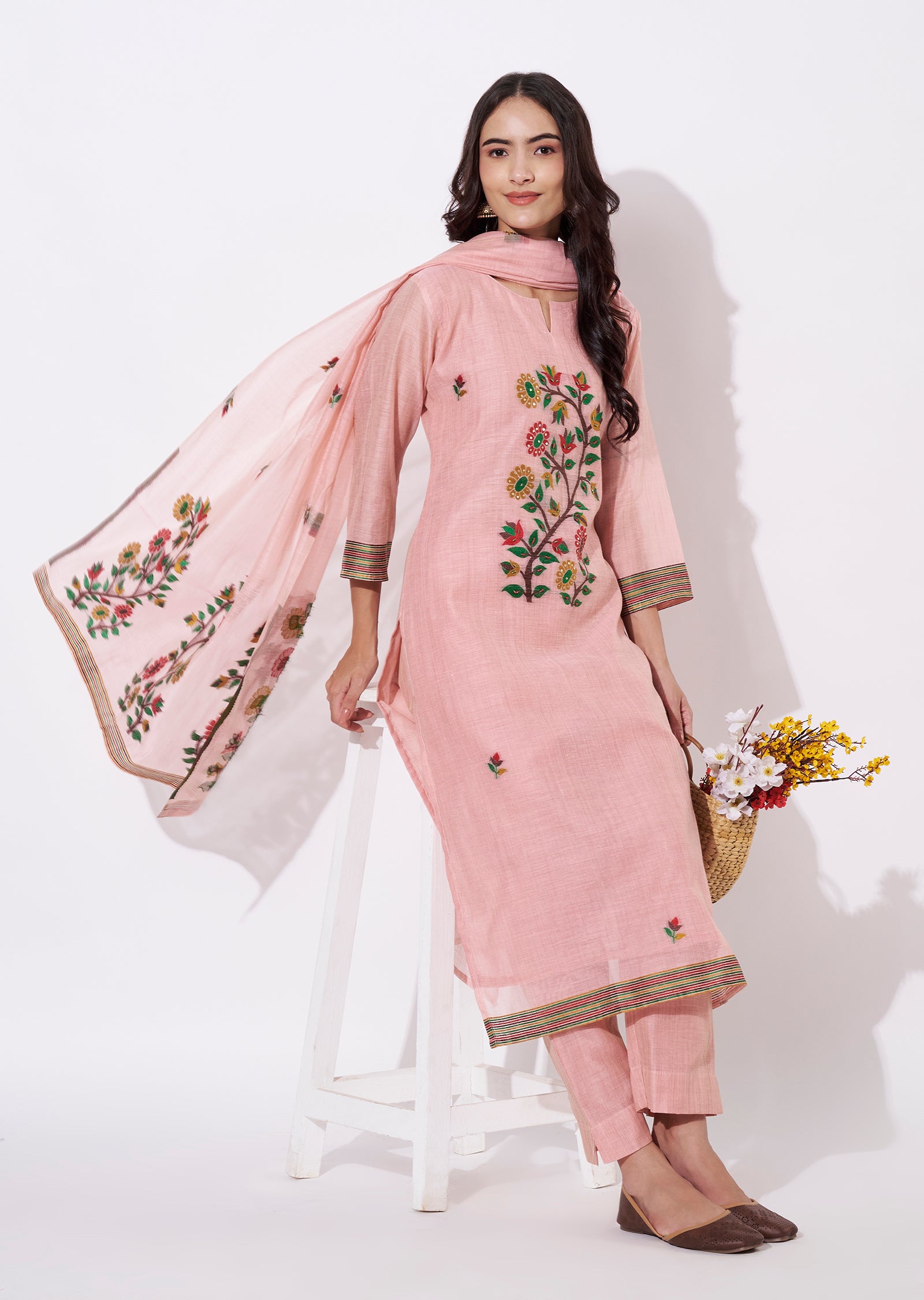 Dusty Pink Chanderi Straight cut suit