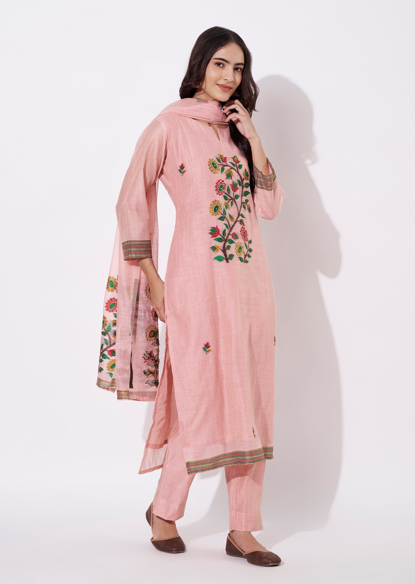 Dusty Pink Chanderi Straight cut suit