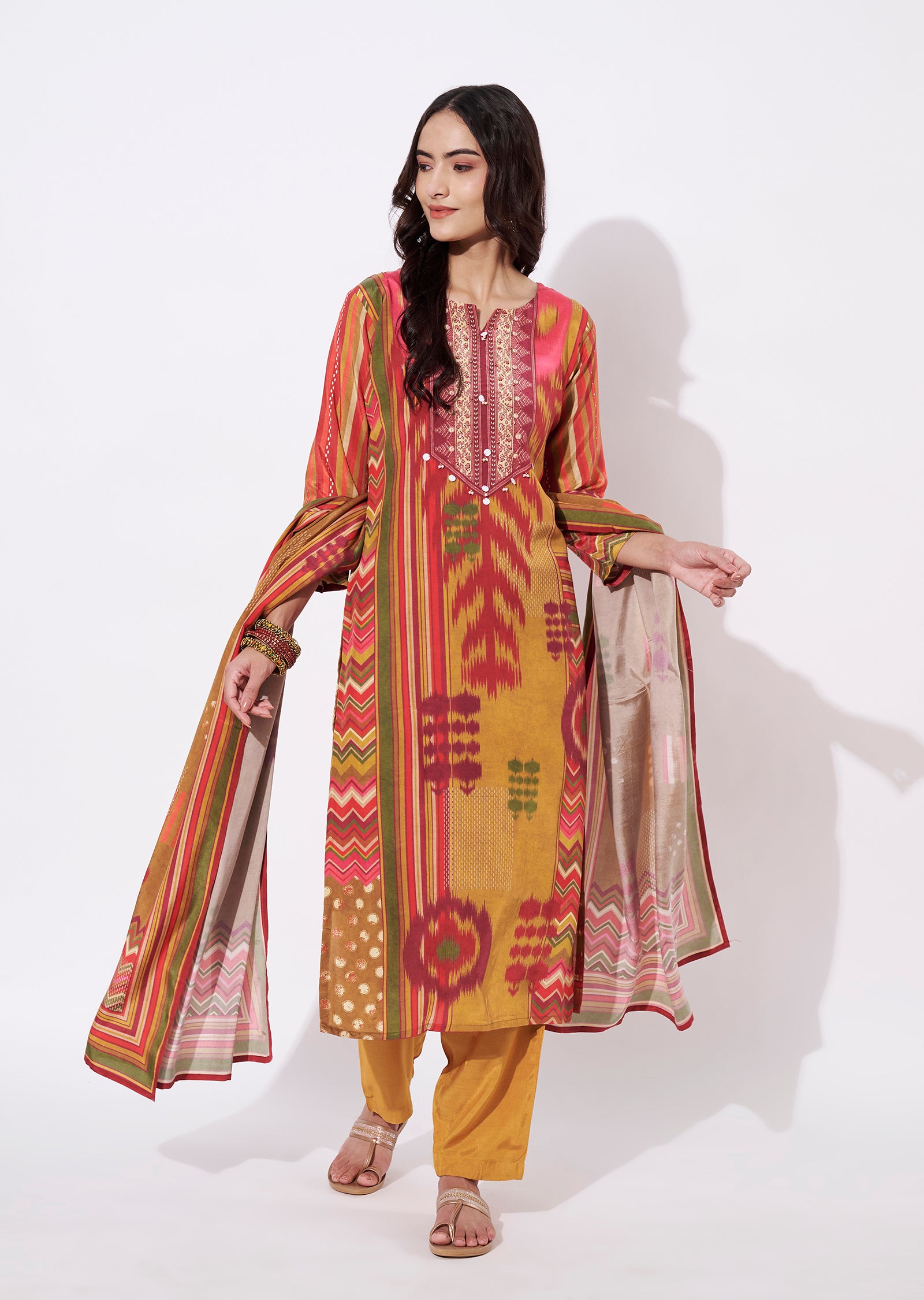 Mustard Dola Silk Straight cut suit