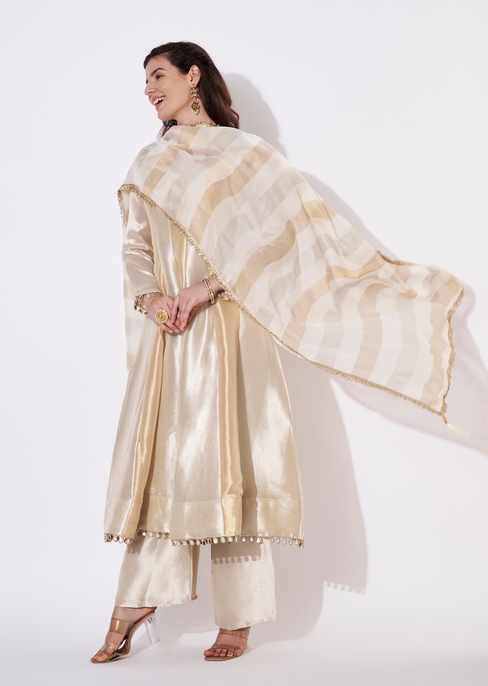 Cream Tissue Anarkali Suit