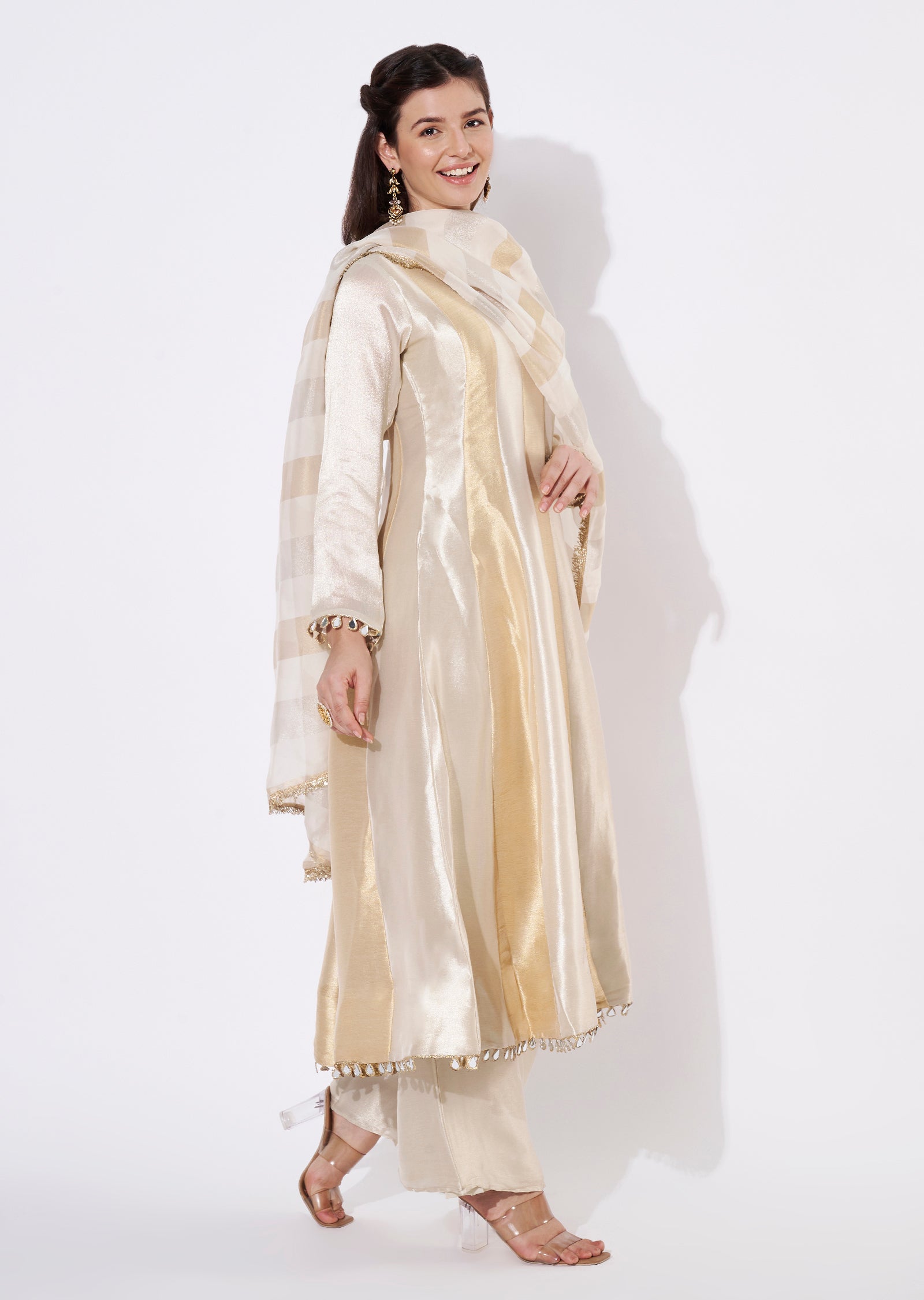 Cream Tissue Anarkali Suit