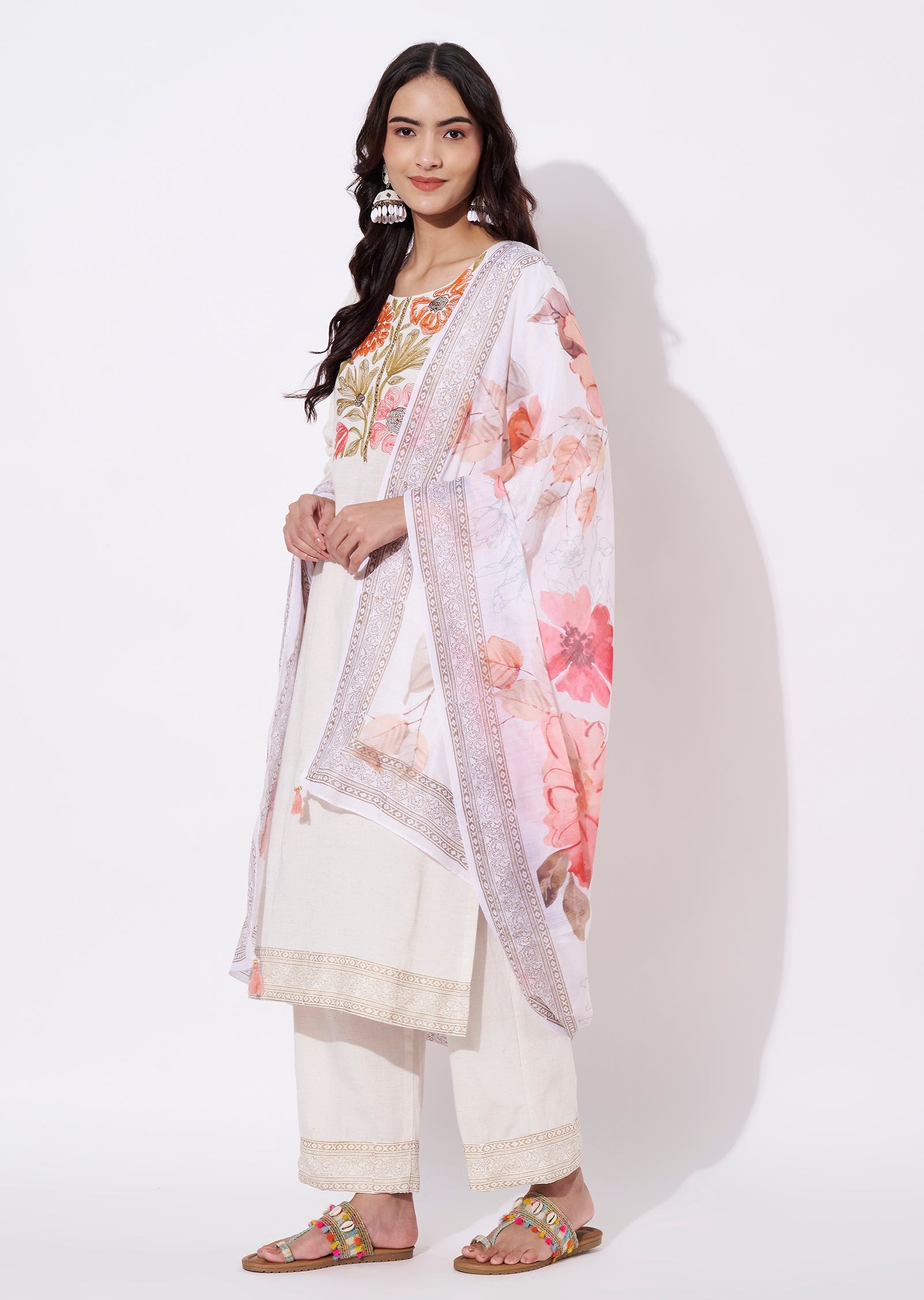 Off White Cotton Straight cut suit