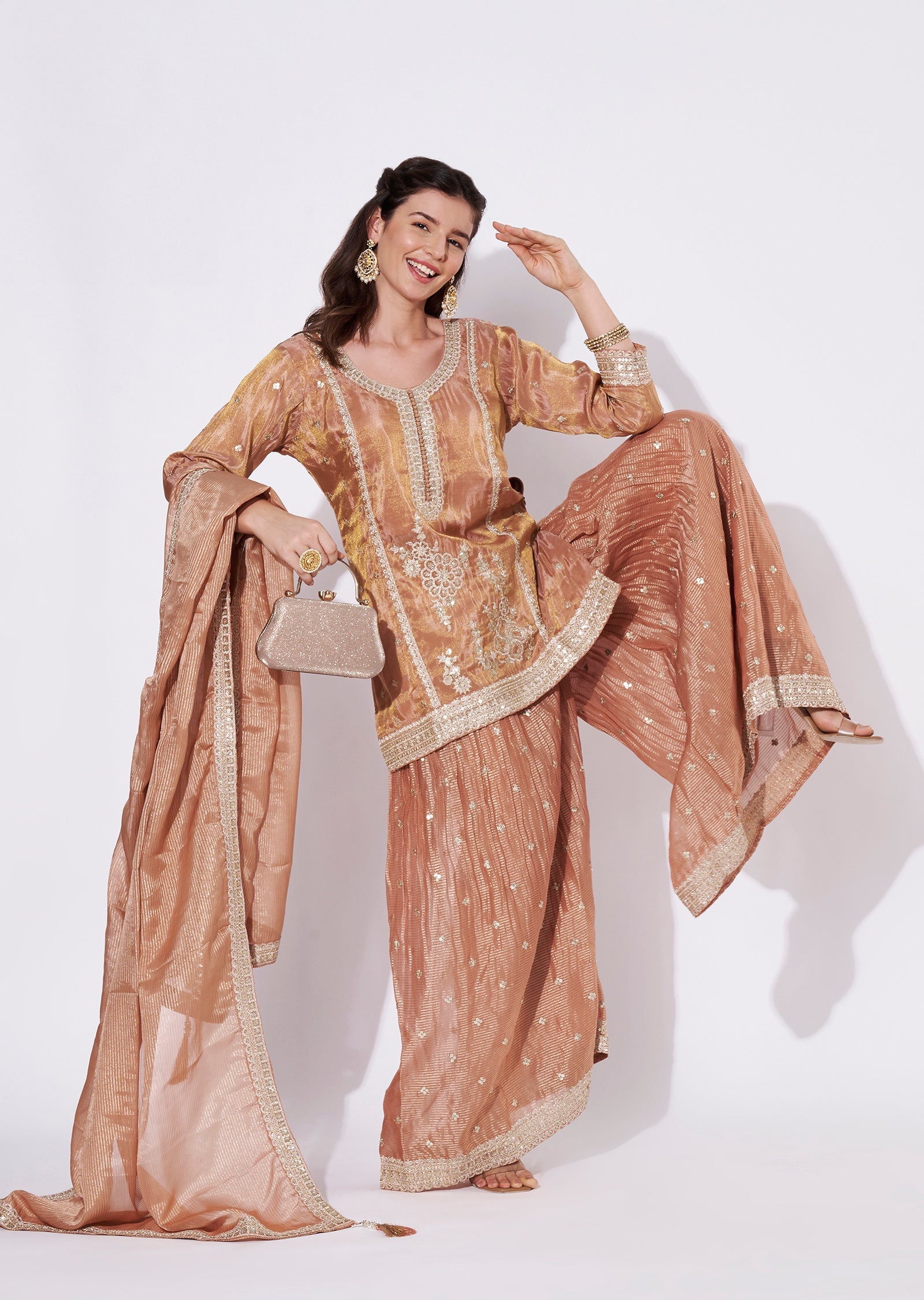 Peach Tissue Sharara Set