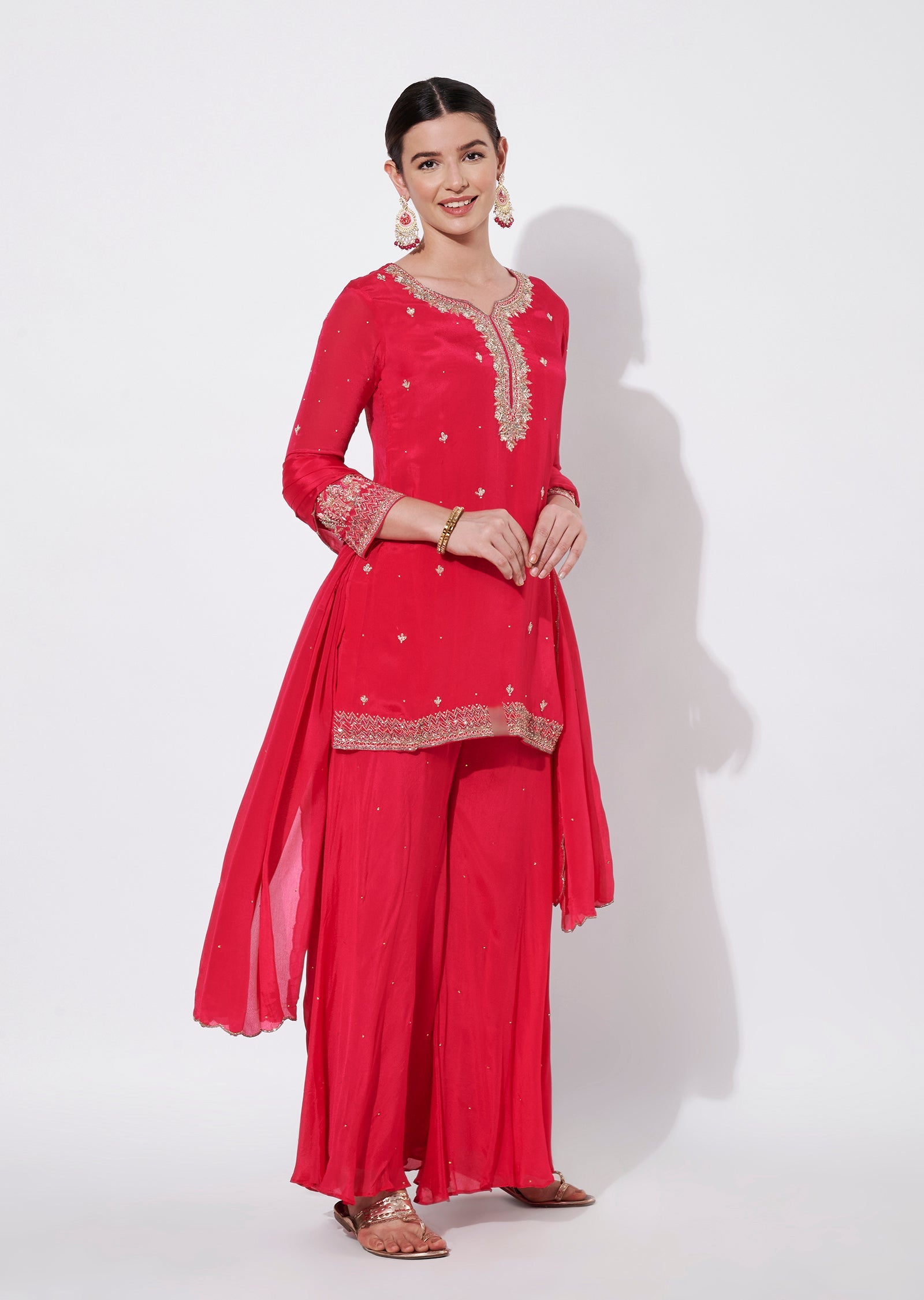 Pink Chinnon Sharara Set