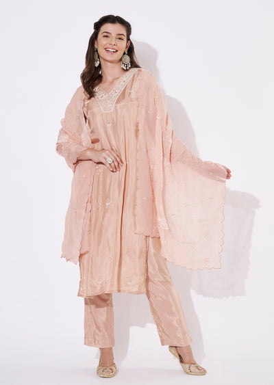Peach Silk Straight cut Suit