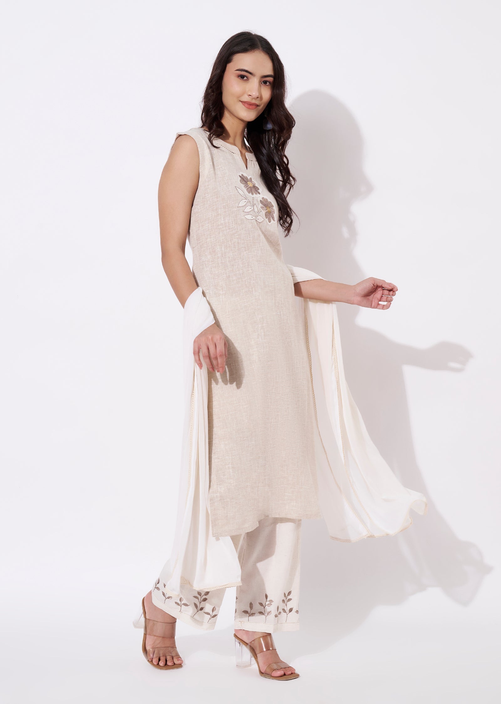 Beige Cotton Straight cut suit
