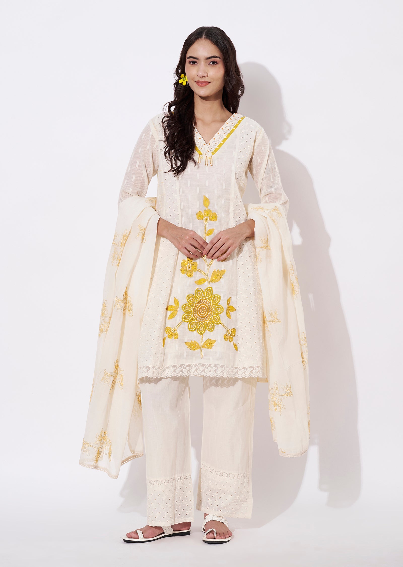 Off White Cotton Anarkali Suit