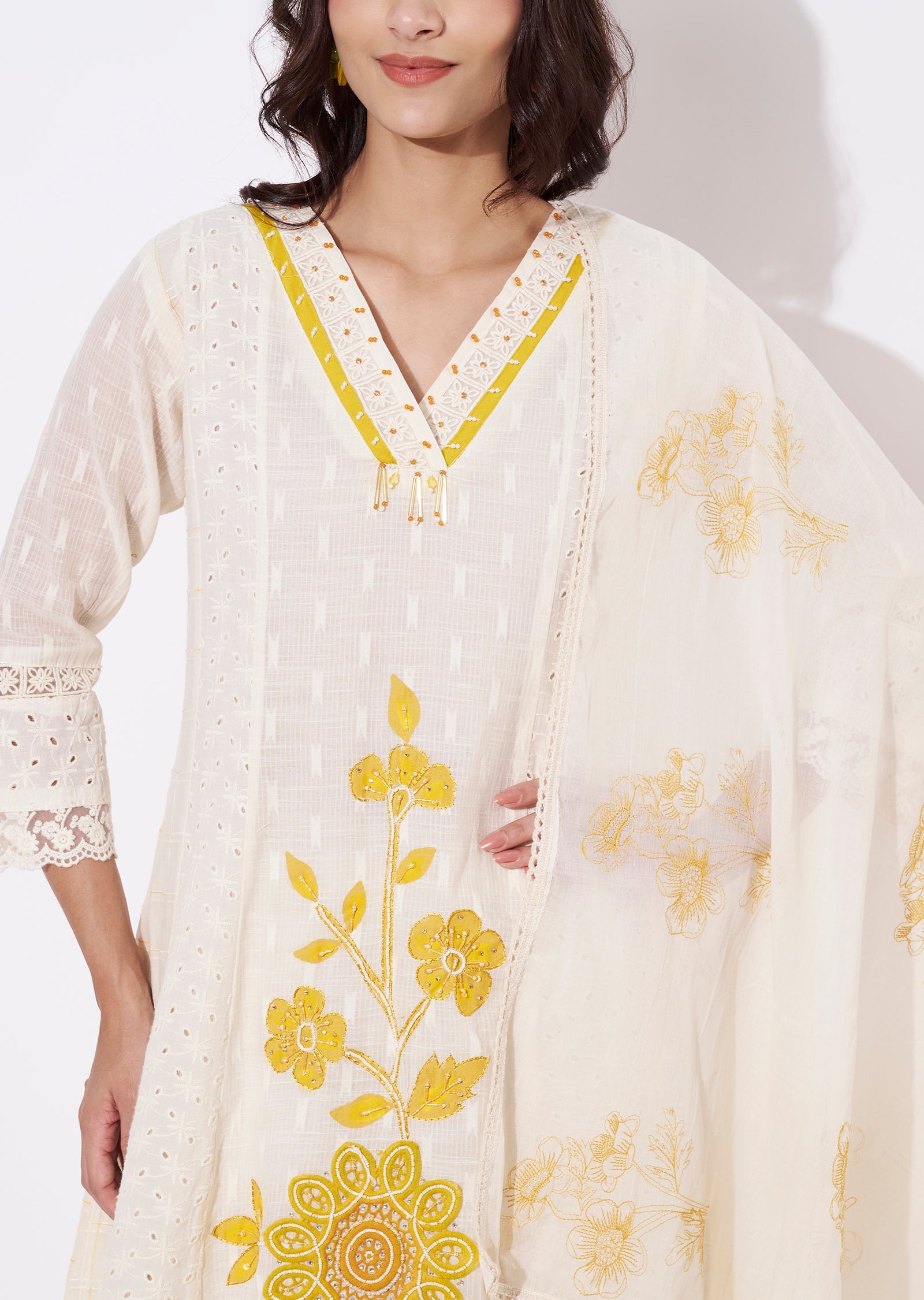 Off White Cotton Anarkali Suit