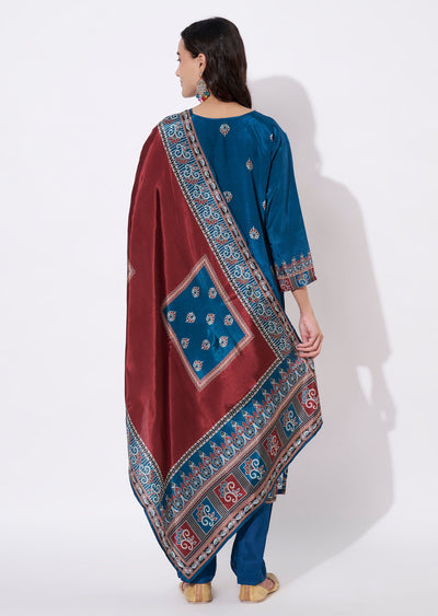 Teal Blue Muslin Straight cut suit