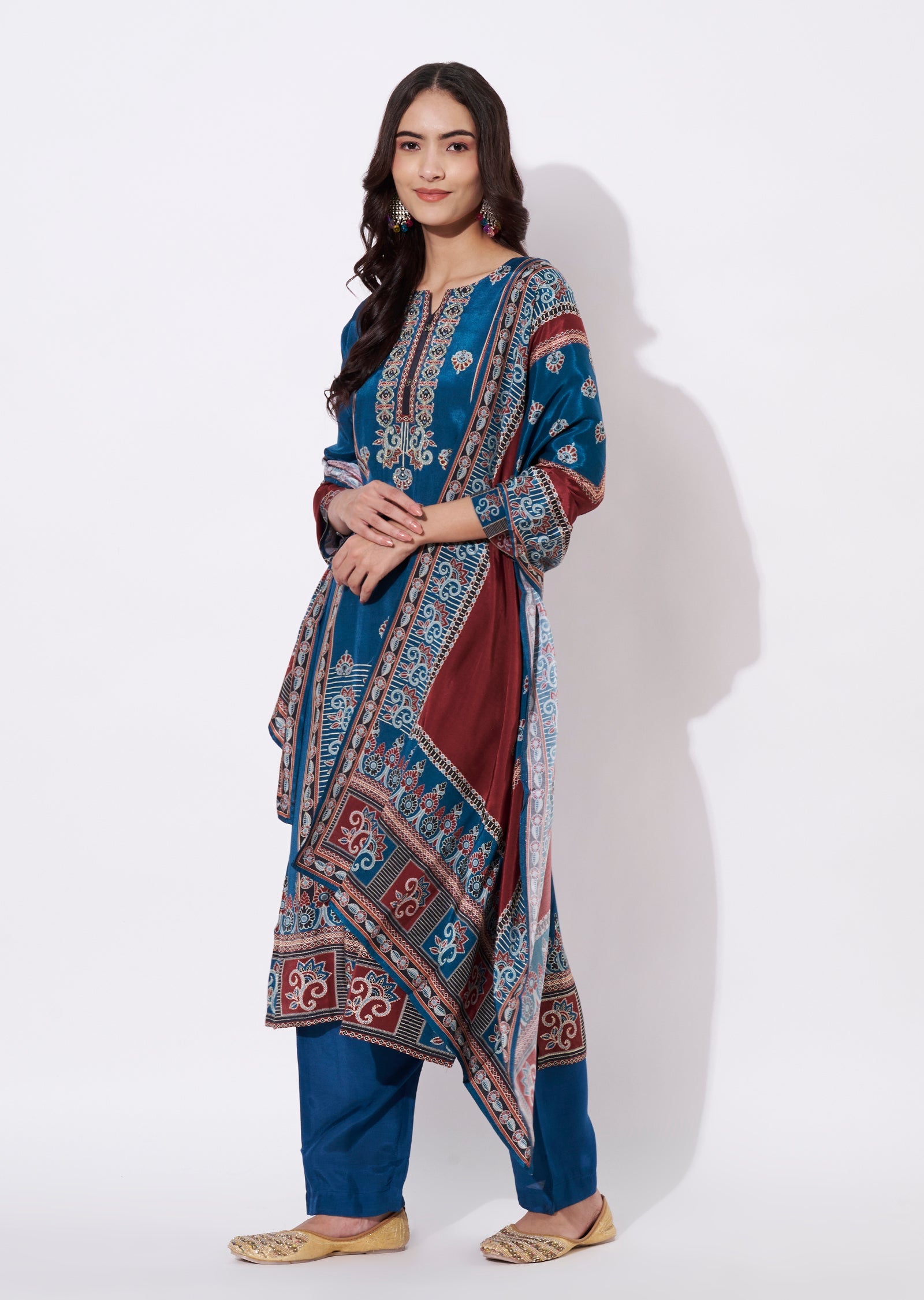 Teal Blue Muslin Straight cut suit