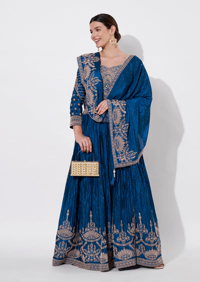 Teal Blue Silk Lehenga Set