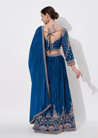 Teal Blue Silk Lehenga Set