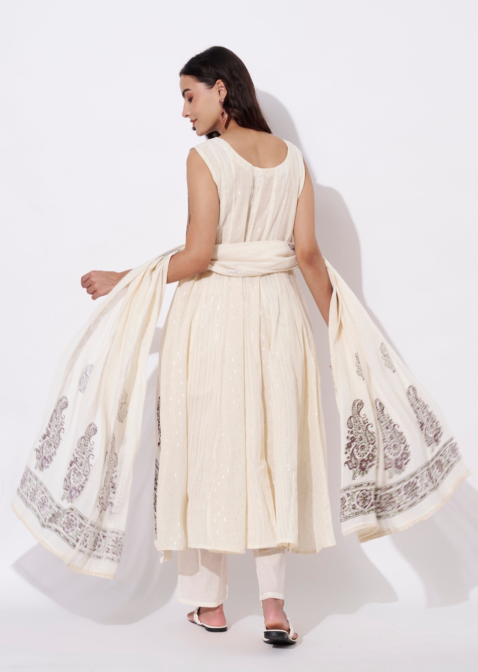 Off White Cotton Anarkali Suit