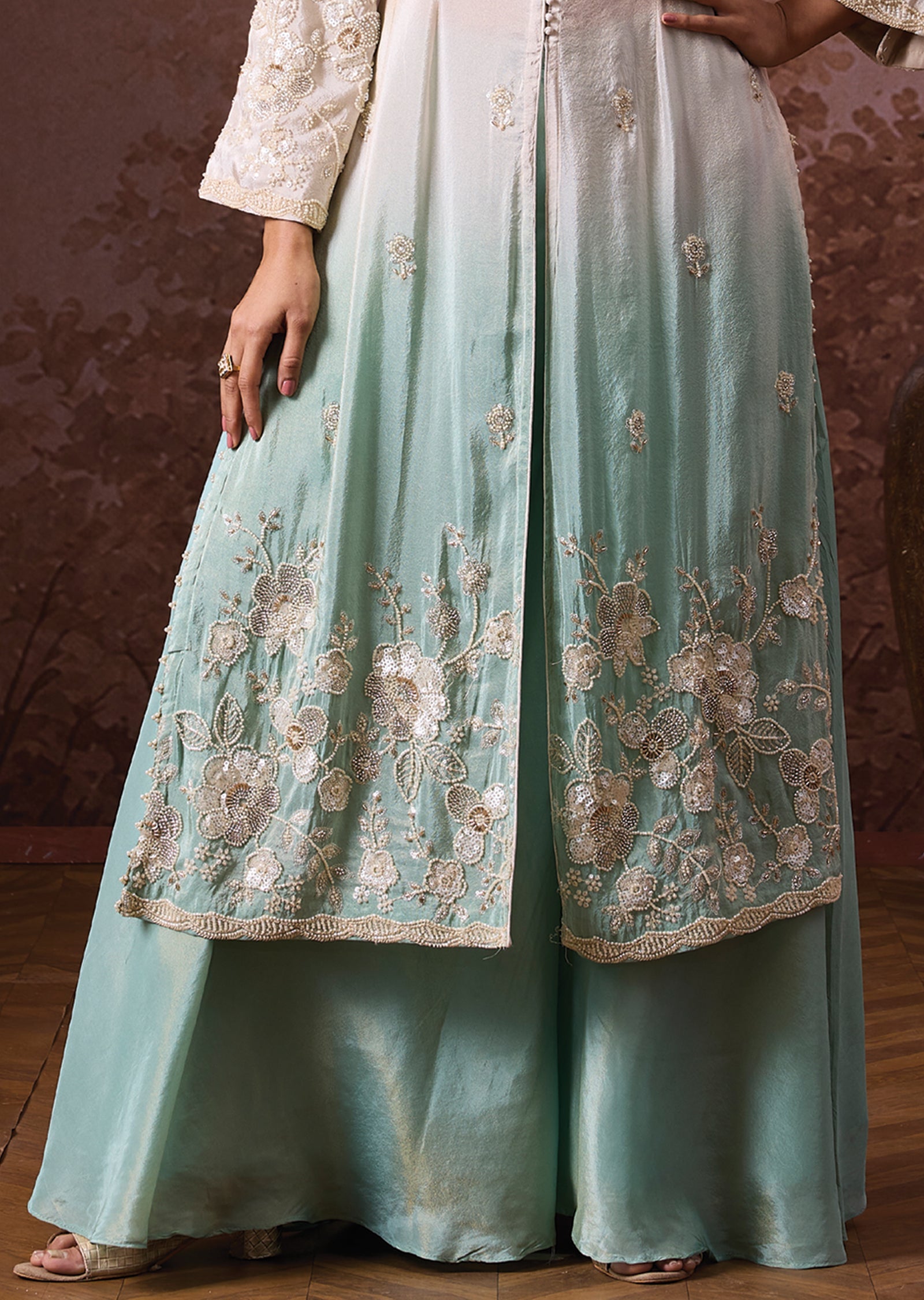 Cream Tissue Indowestern Set