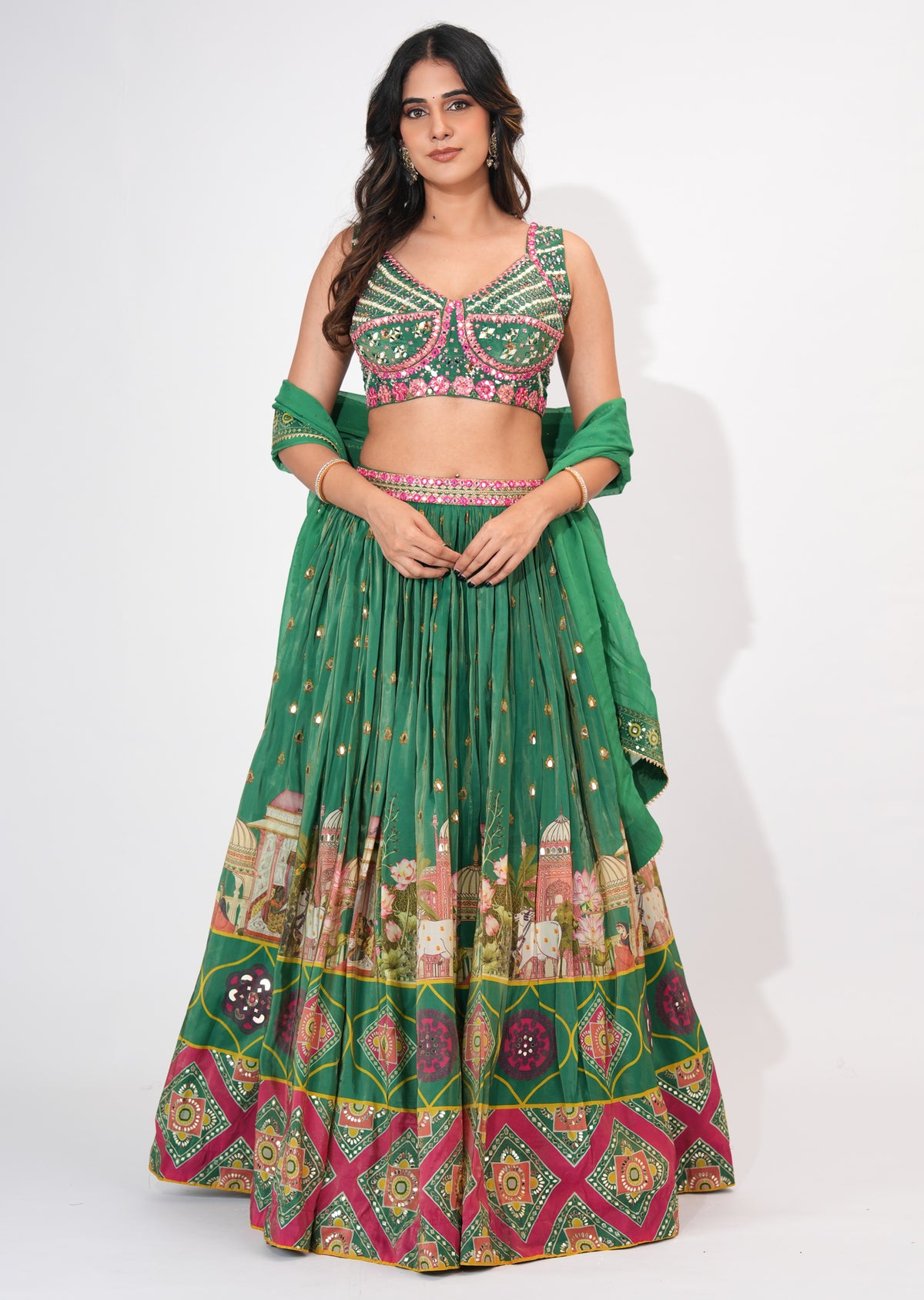 Green Silk Crop top Set