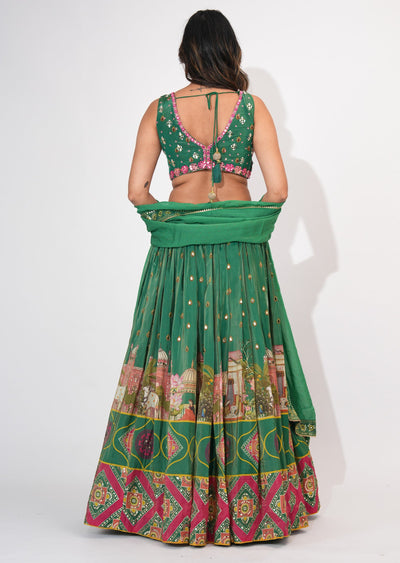 Green Silk Crop top Set