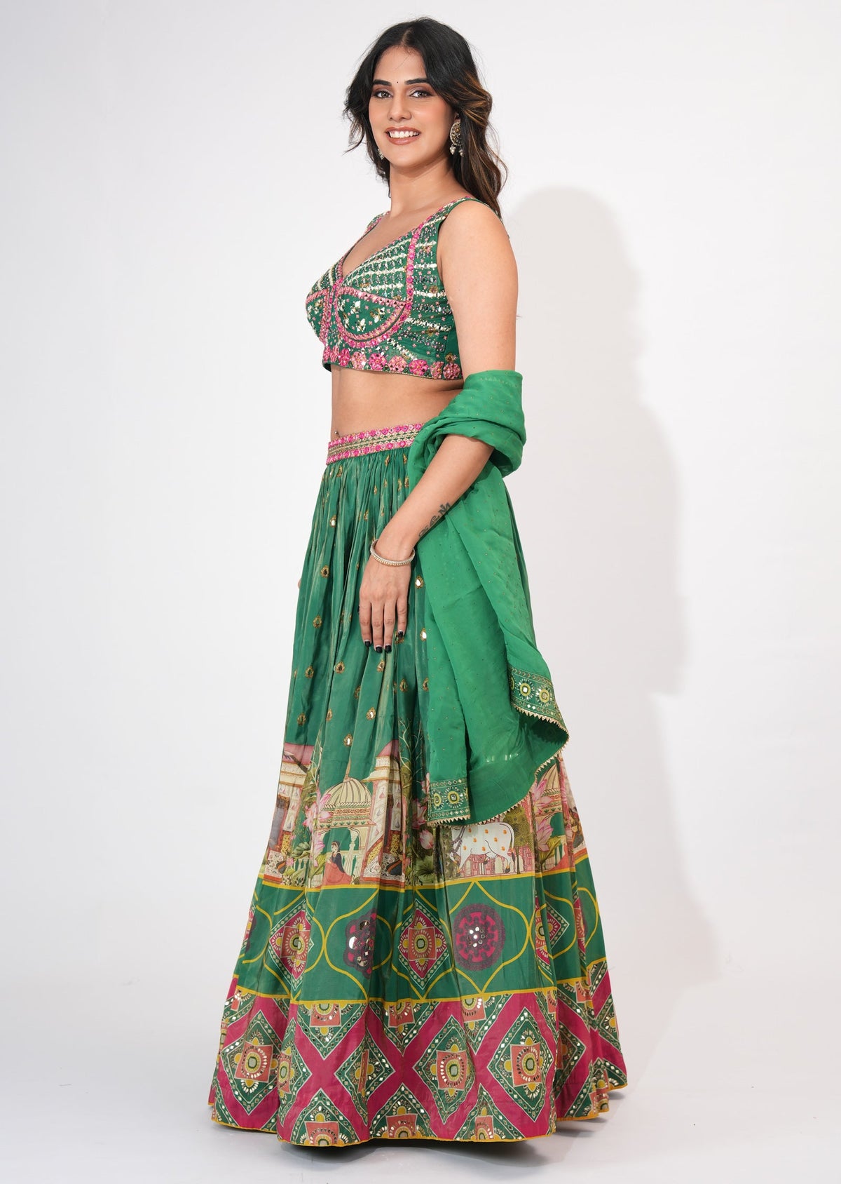 Green Silk Crop top Set