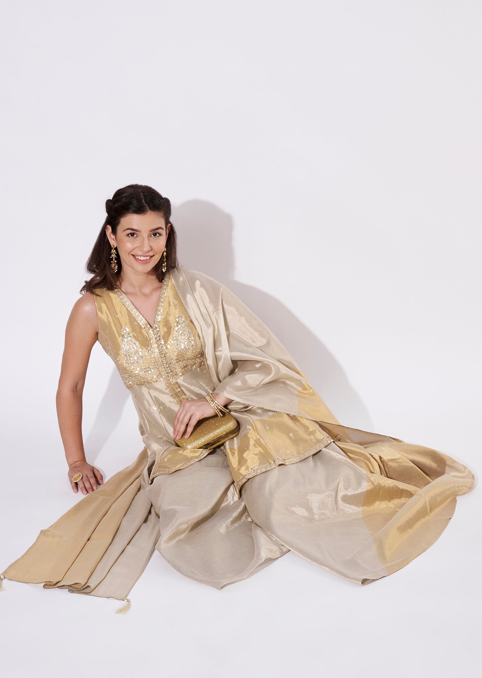 Two toned gold tissue Sharara Set