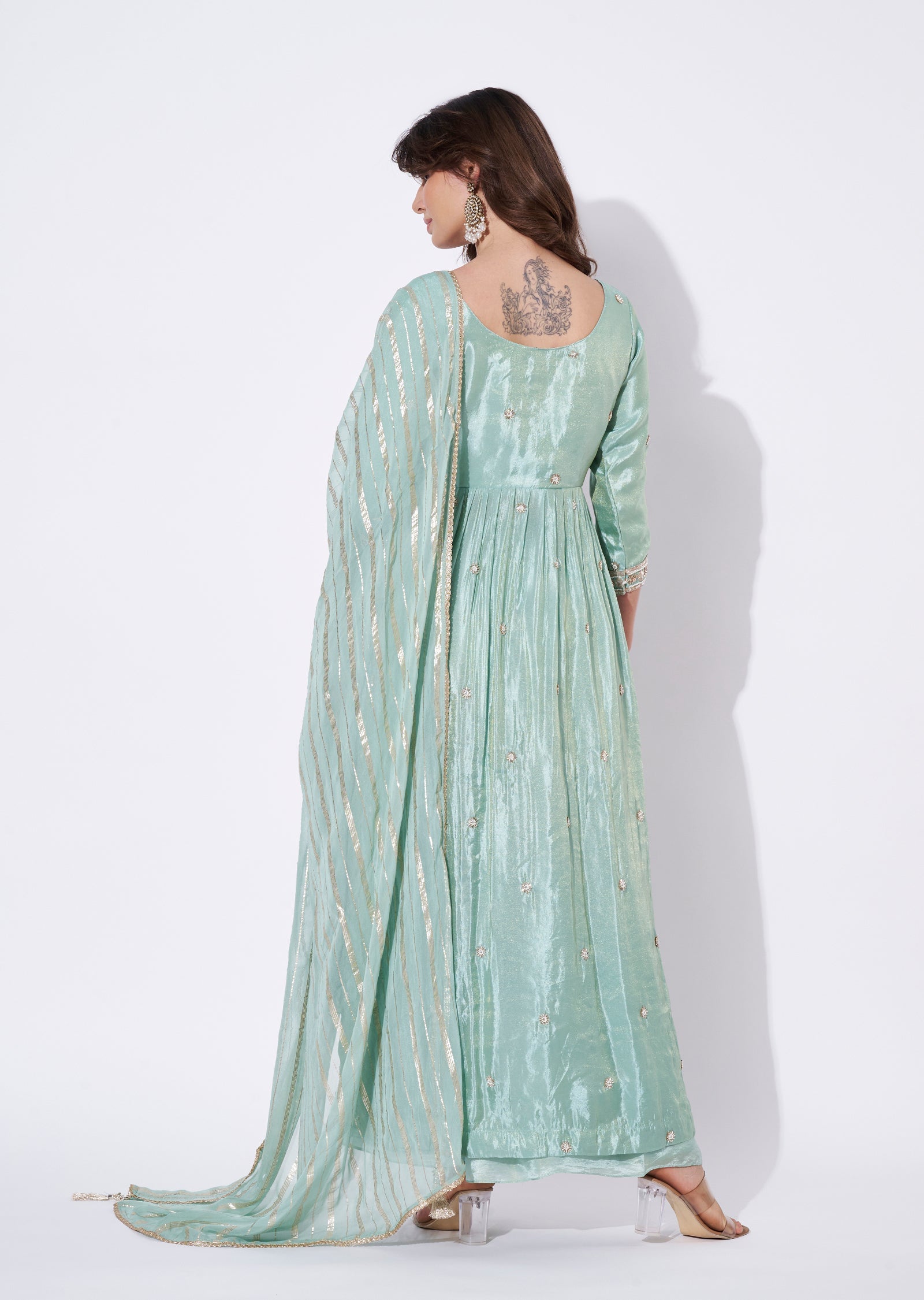 Sea Green Tissue Anarkali Suit