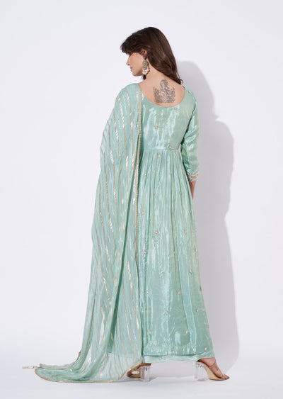 Sea Green Tissue Anarkali Suit