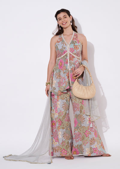 Multi coloured floral Sharara Set