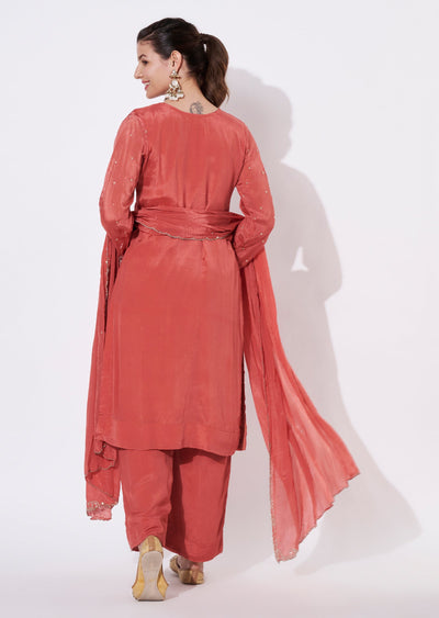 Peach Chinnon Straight cut suit