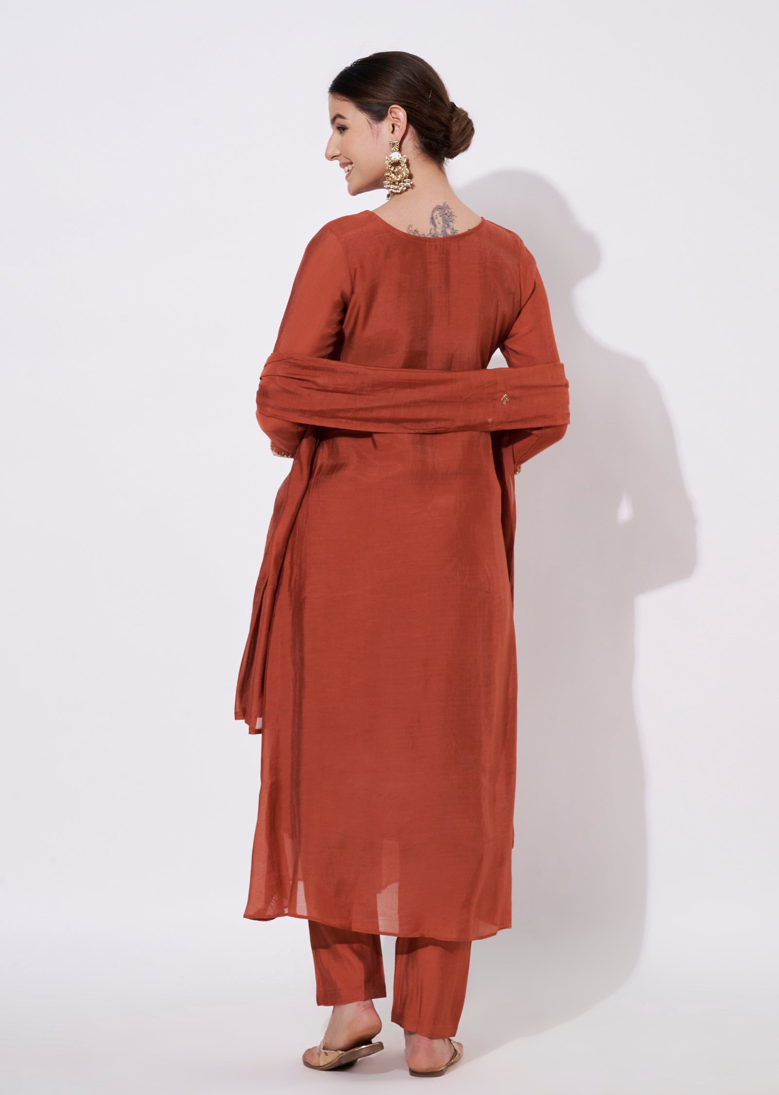 Rust Chinnon Anarkali Suit