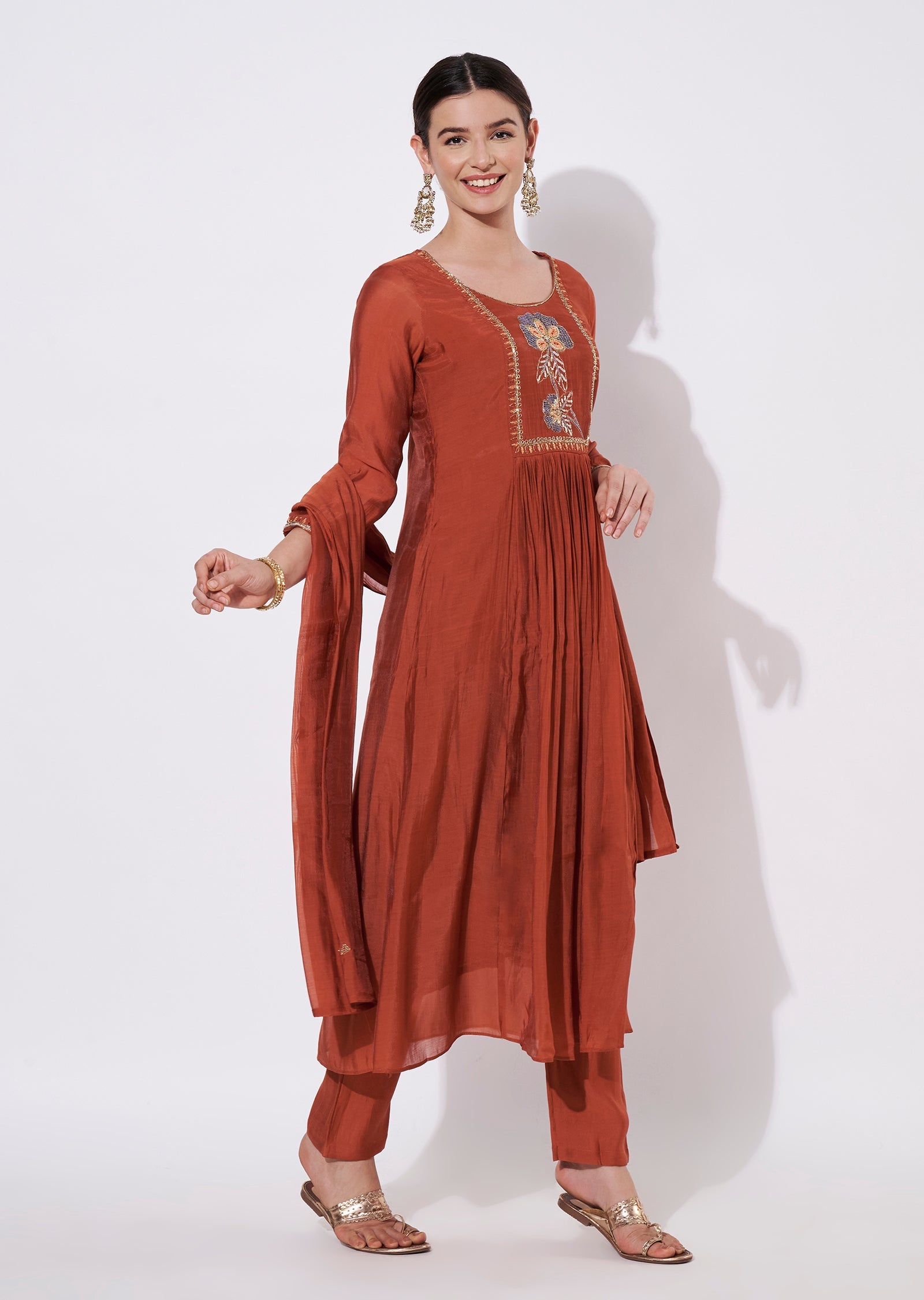 Rust Chinnon Anarkali Suit