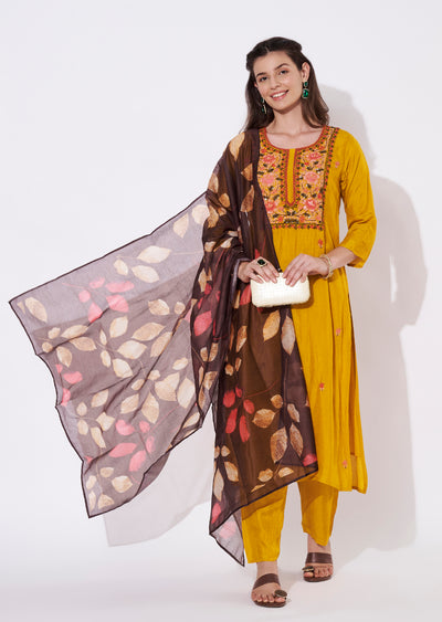 Yellow Silk Straight cut suit