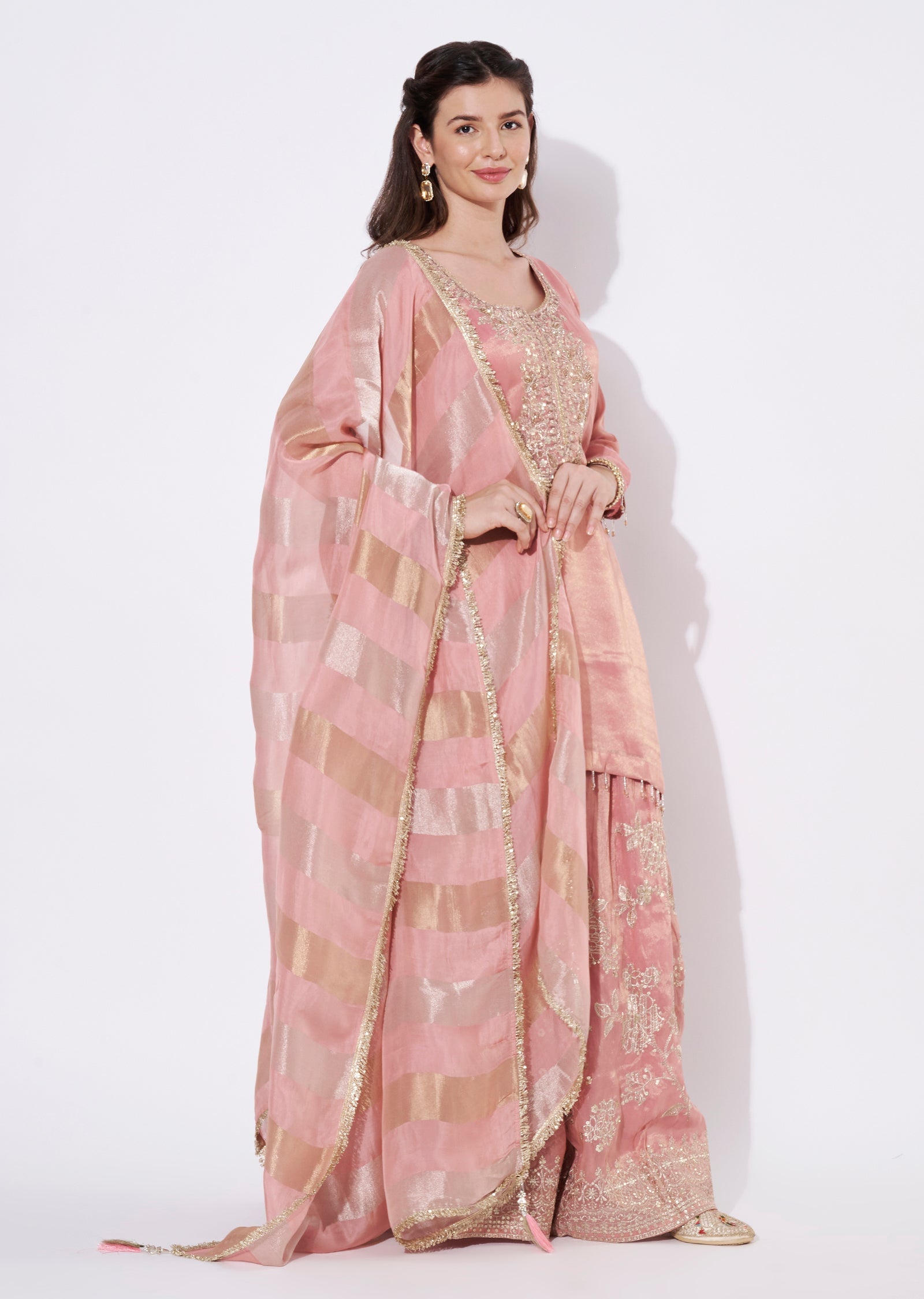 Onion Pink Tissue Sharara Set