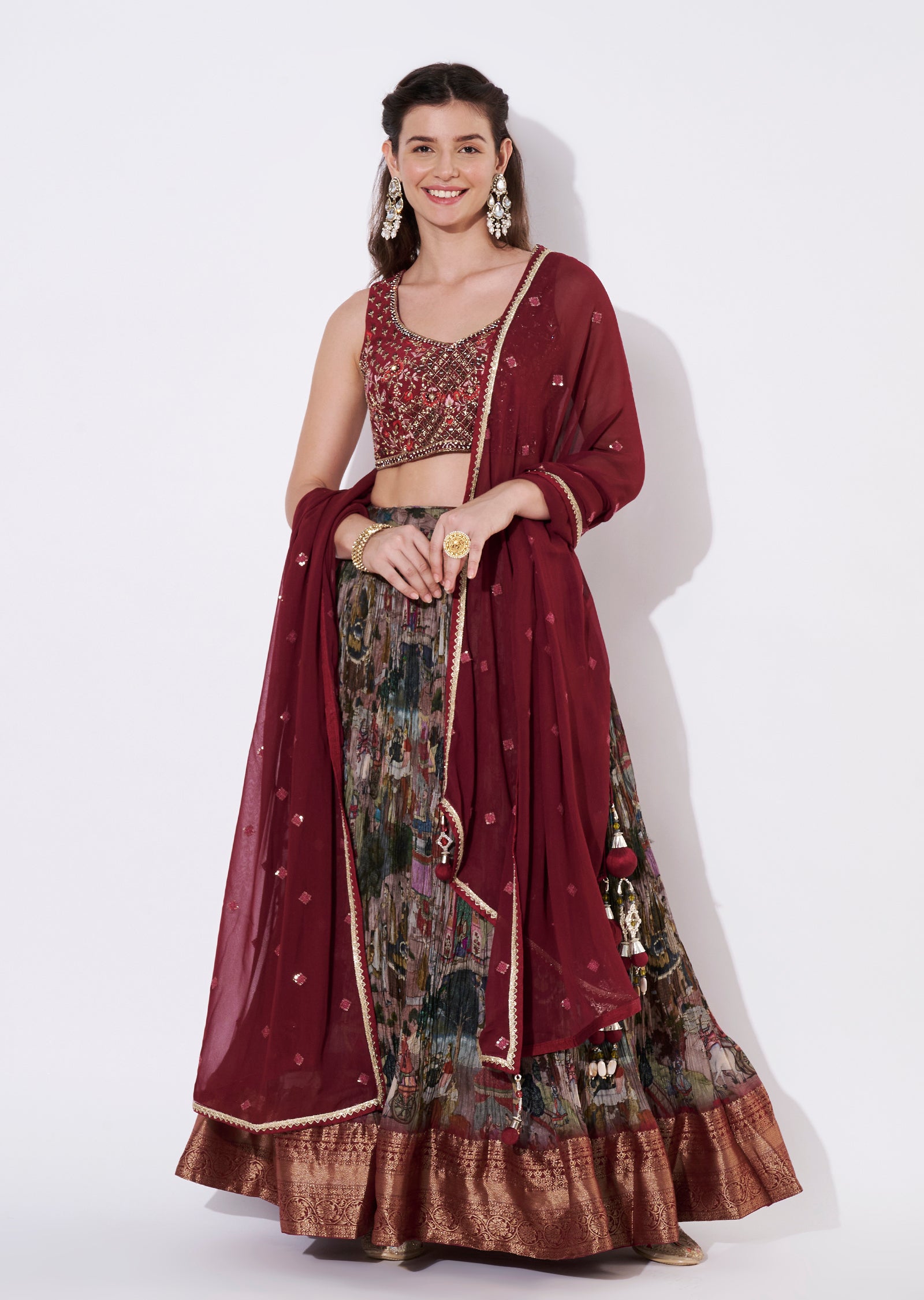 Maroon Silk Lehenga Set