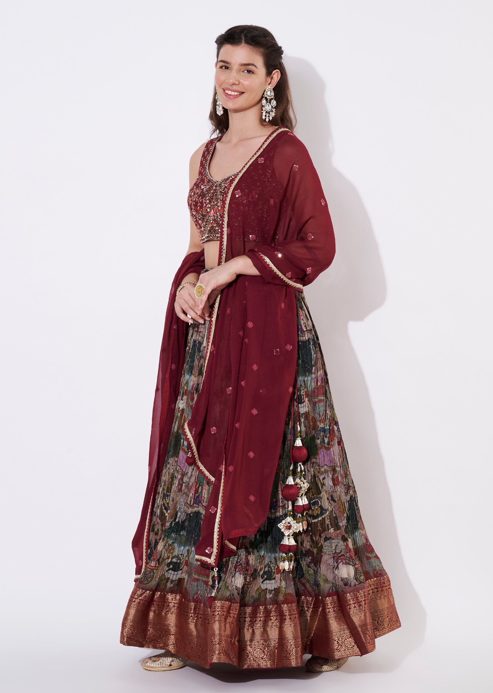 Maroon Silk Lehenga Set