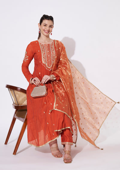 Rust Silk Anarkali Suit